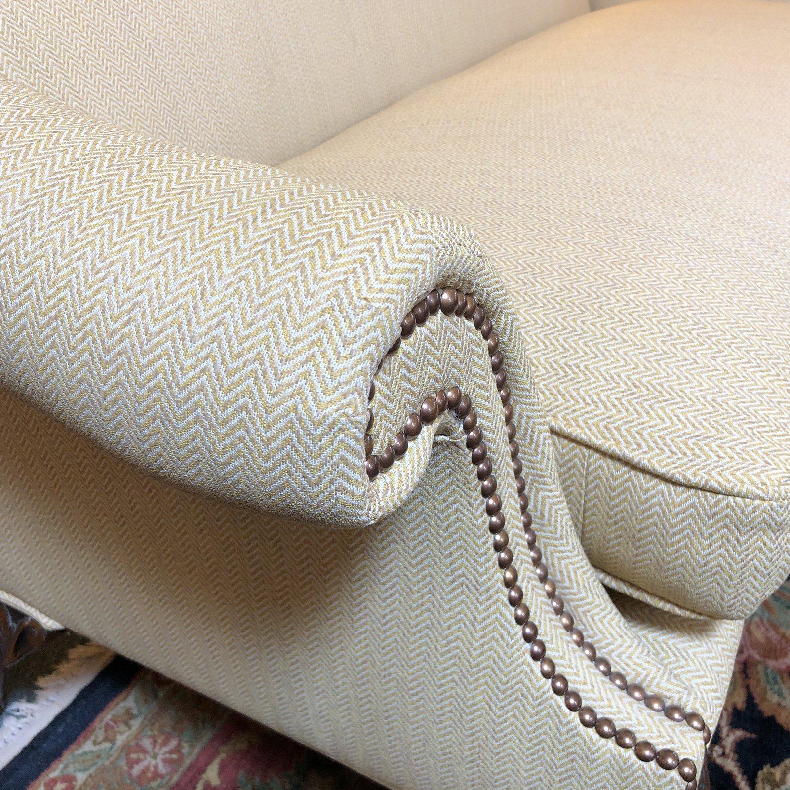American 1930s Traditional Upholstered Ecru Camelback Sofa