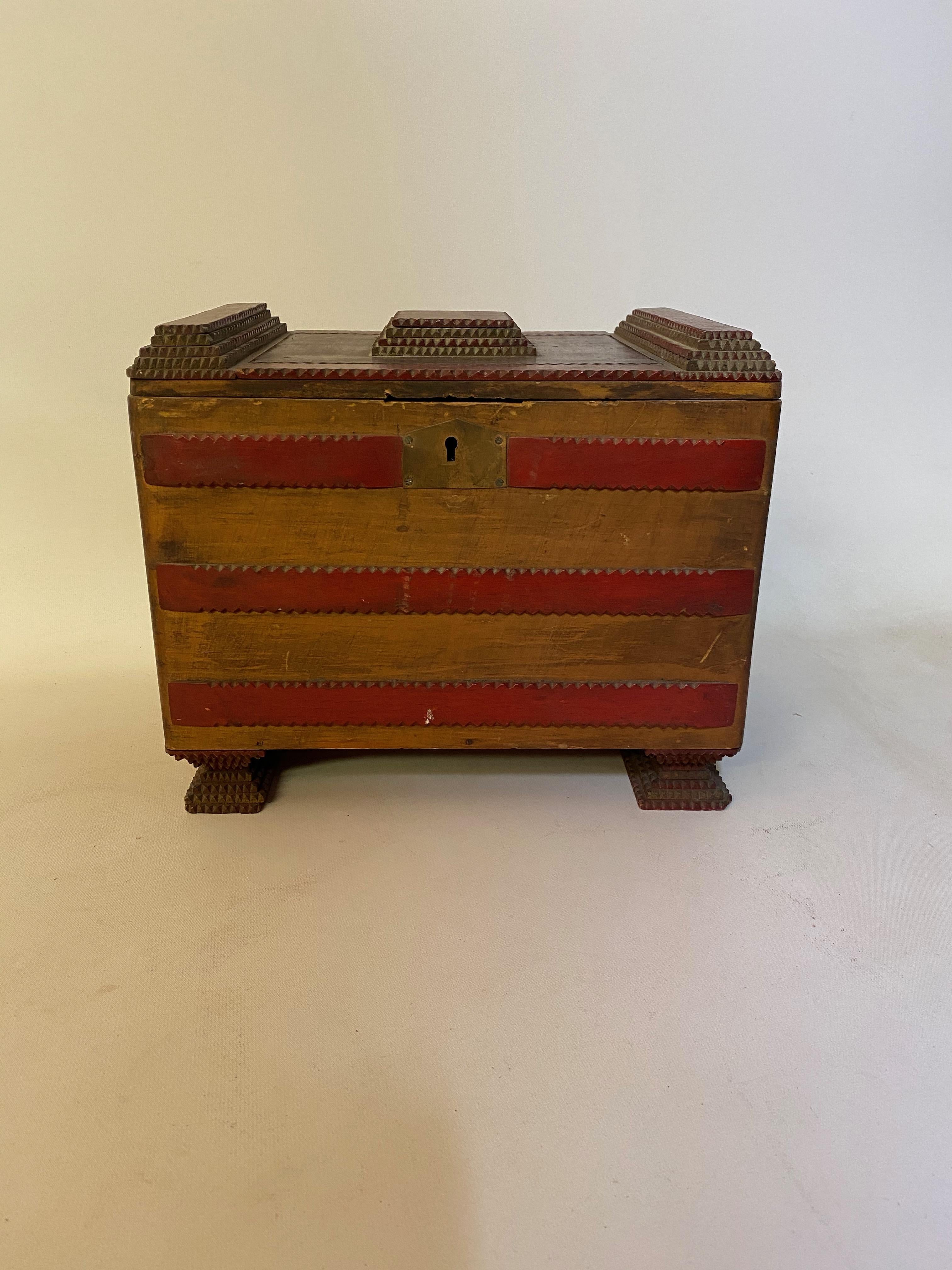 American 1930s Tramp Art Keepsake Box