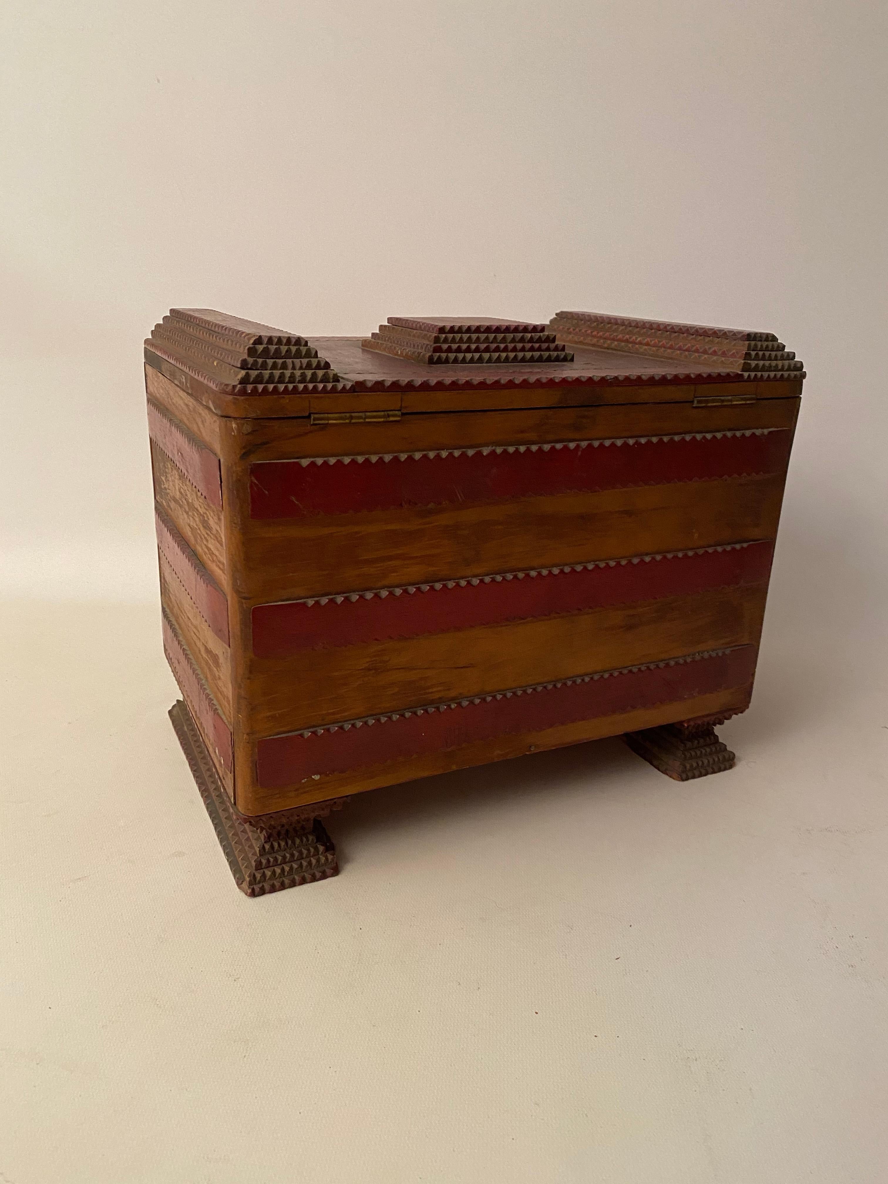 Mid-20th Century 1930s Tramp Art Keepsake Box
