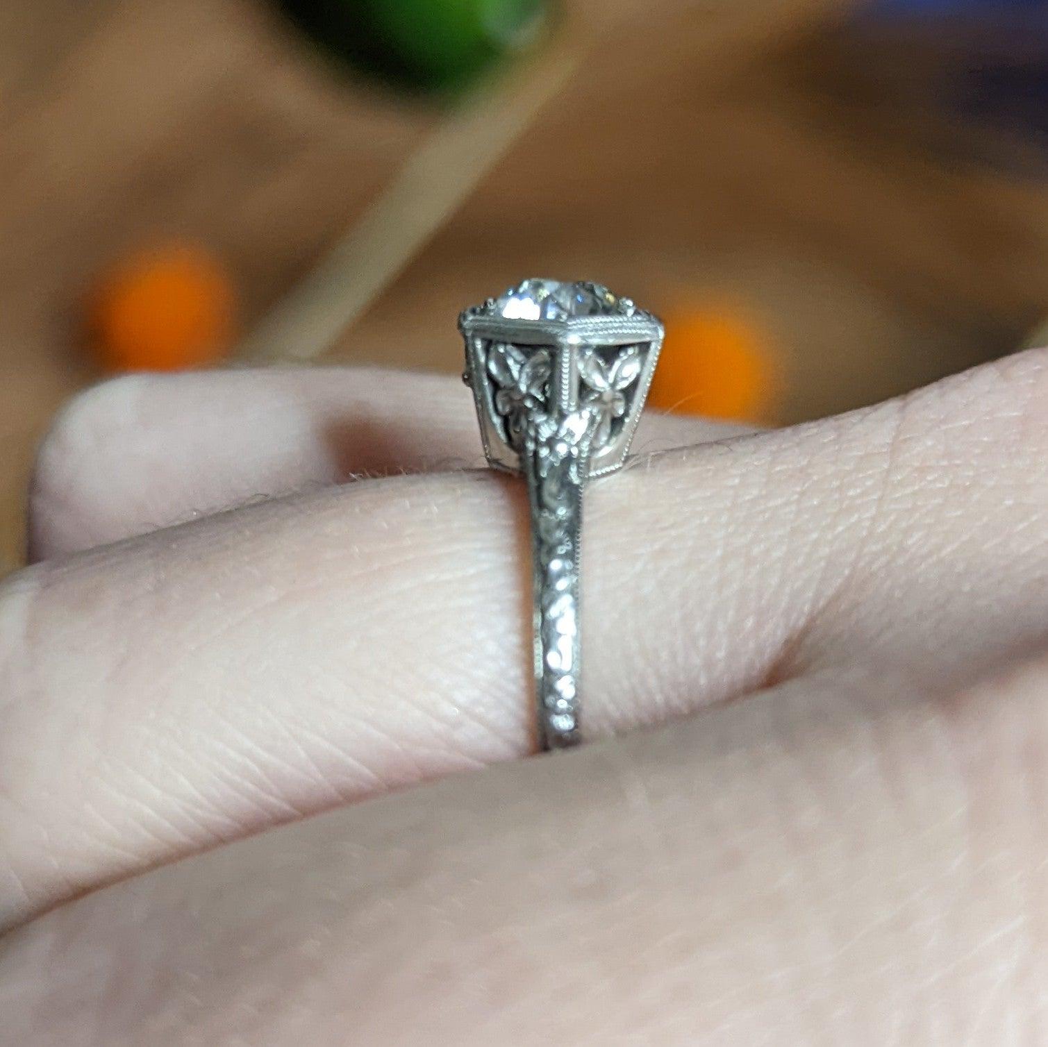 1930's Traub 1.02 Carats Diamond Platinum Orange Blossom Engagement Ring 6