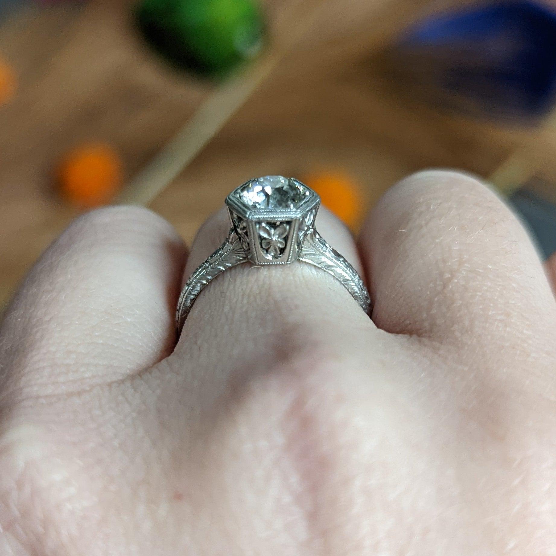 1930's Traub 1.02 Carats Diamond Platinum Orange Blossom Engagement Ring 7