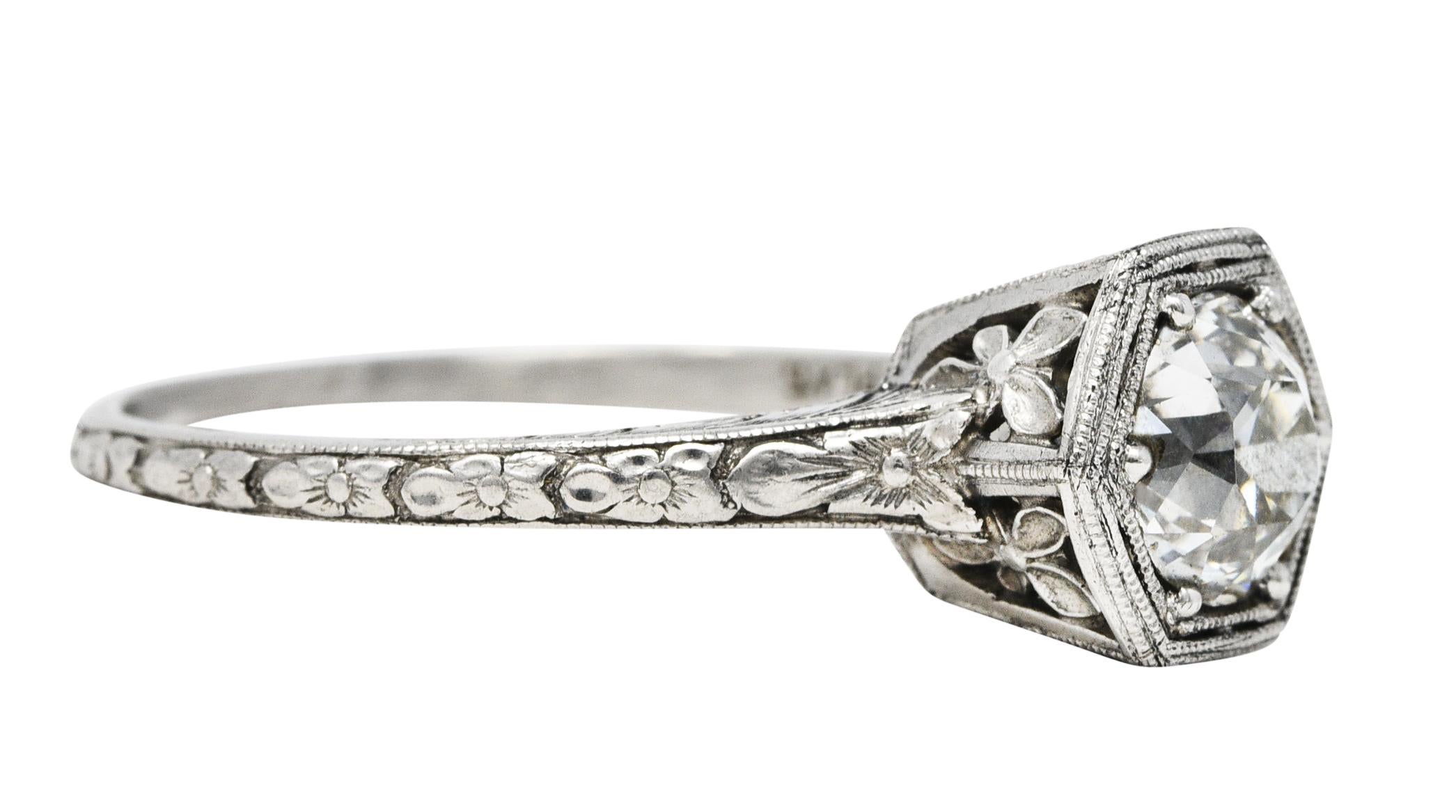Art Deco 1930's Traub 1.02 Carats Diamond Platinum Orange Blossom Engagement Ring