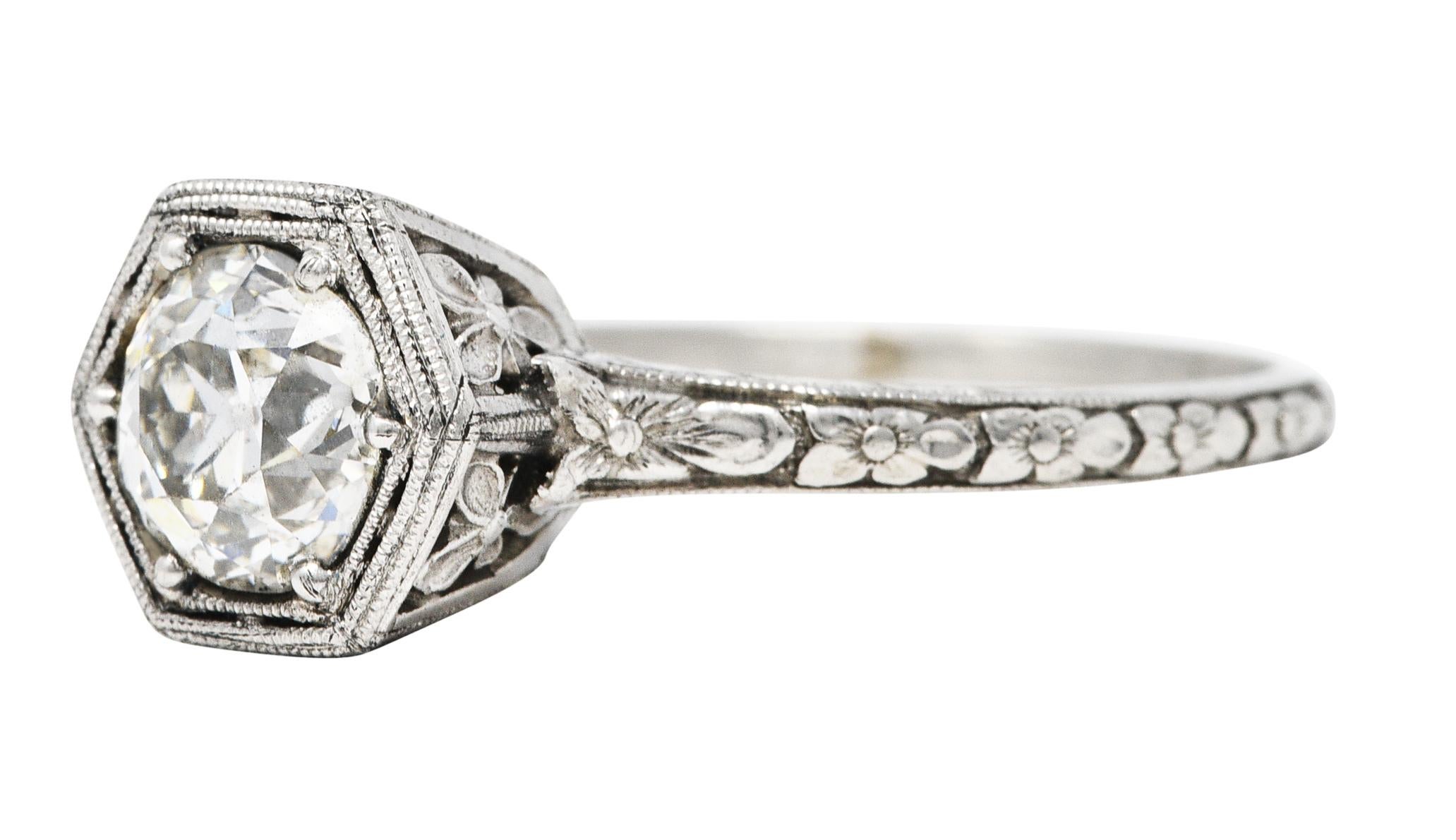 Women's or Men's 1930's Traub 1.02 Carats Diamond Platinum Orange Blossom Engagement Ring