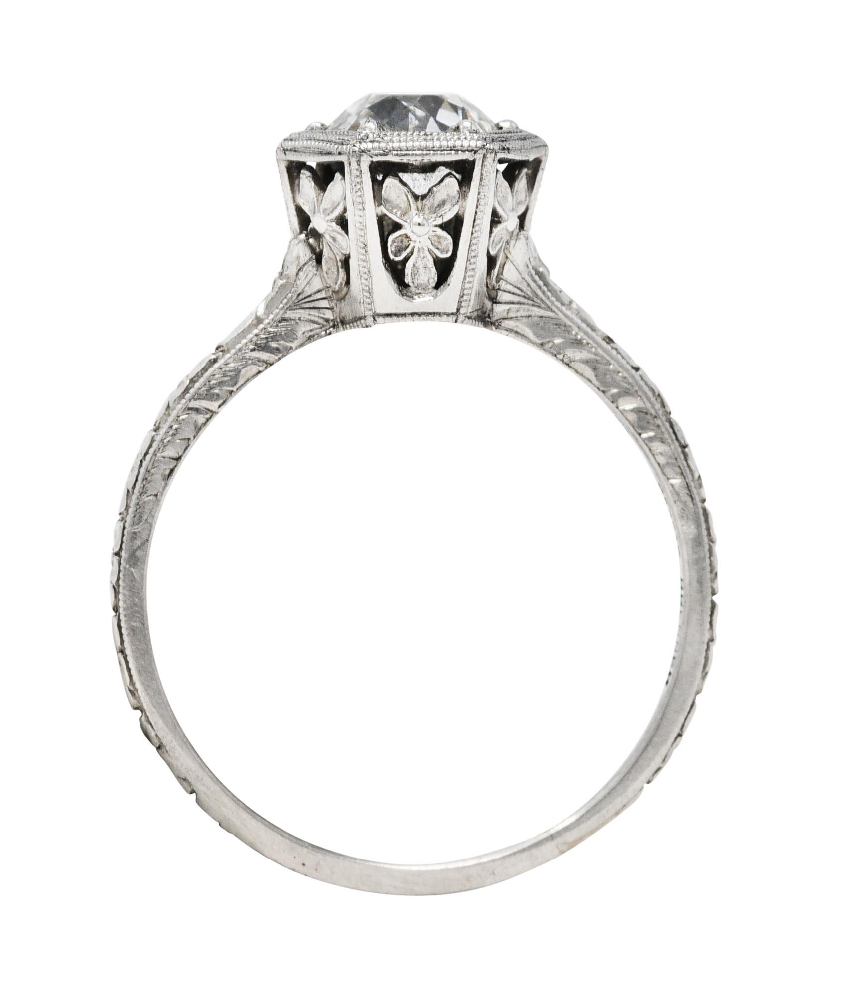 1930's Traub 1.02 Carats Diamond Platinum Orange Blossom Engagement Ring 3