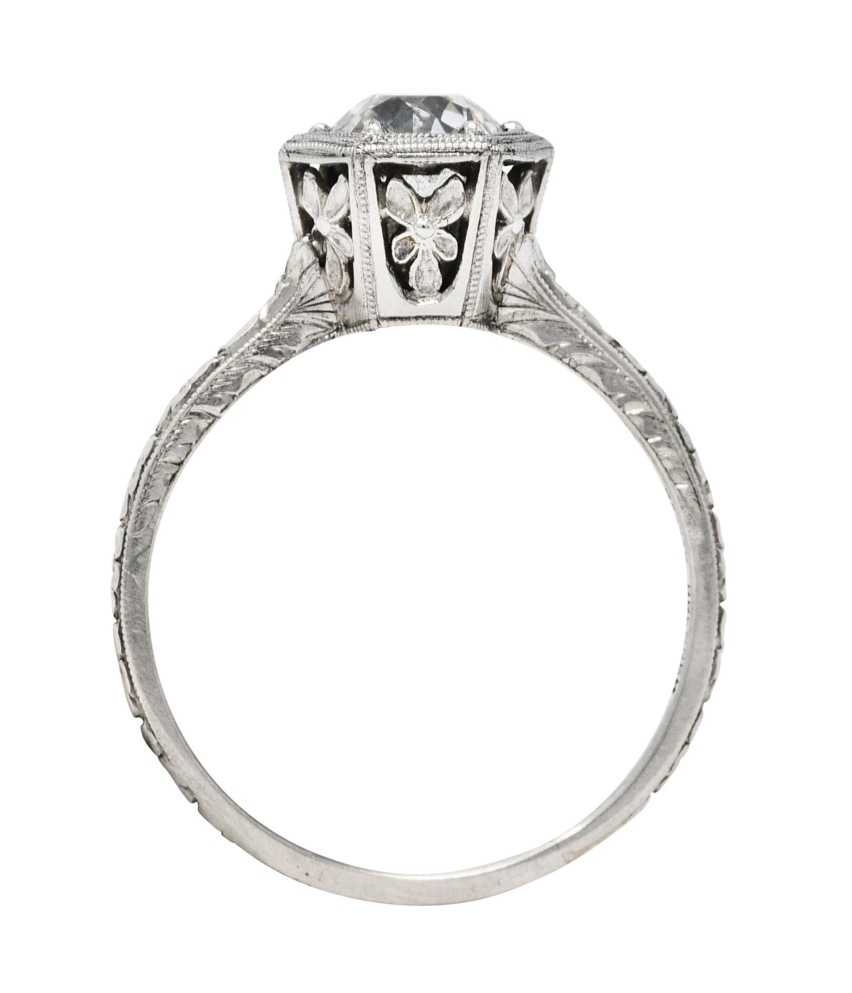 Bague de fiançailles Traub en platine à fleurs orange et diamants 1,02 carat, années 1930 3