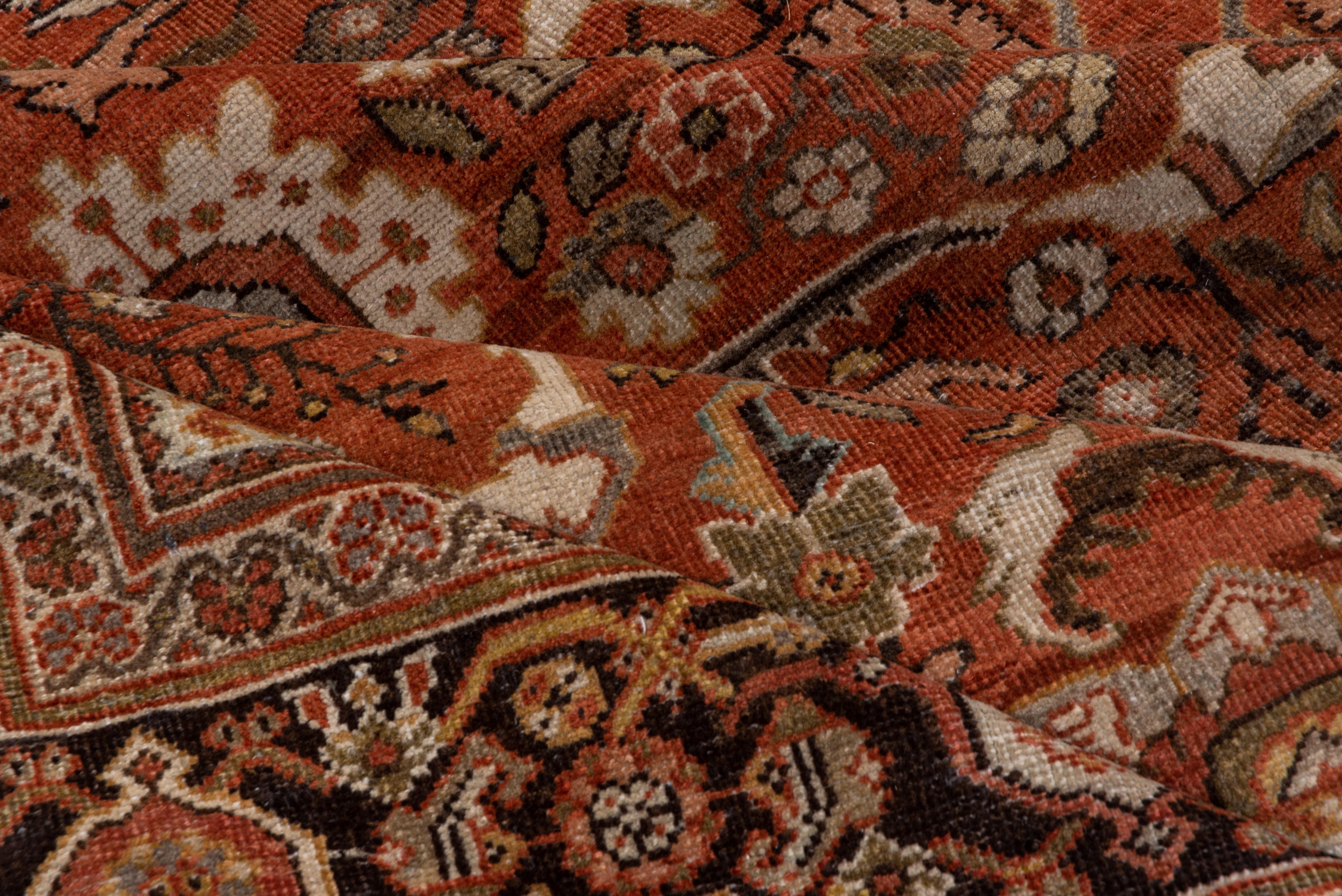 Hand-Knotted 1930s Tribal Antique Persian Mahal Rug, Rust Allover Field, Dark Brown Borders