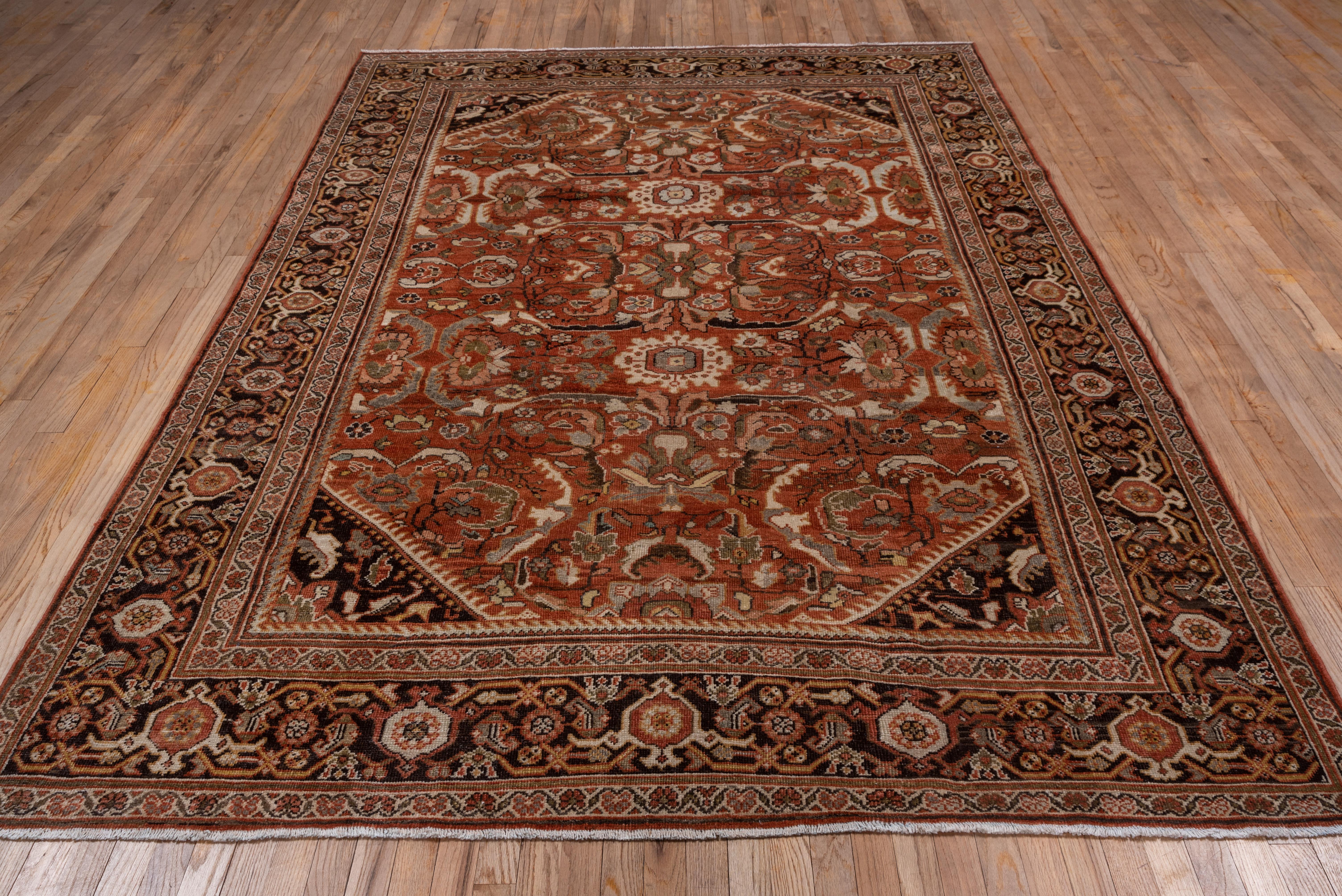 1930s Tribal Antique Persian Mahal Rug, Rust Allover Field, Dark Brown Borders In Good Condition In New York, NY