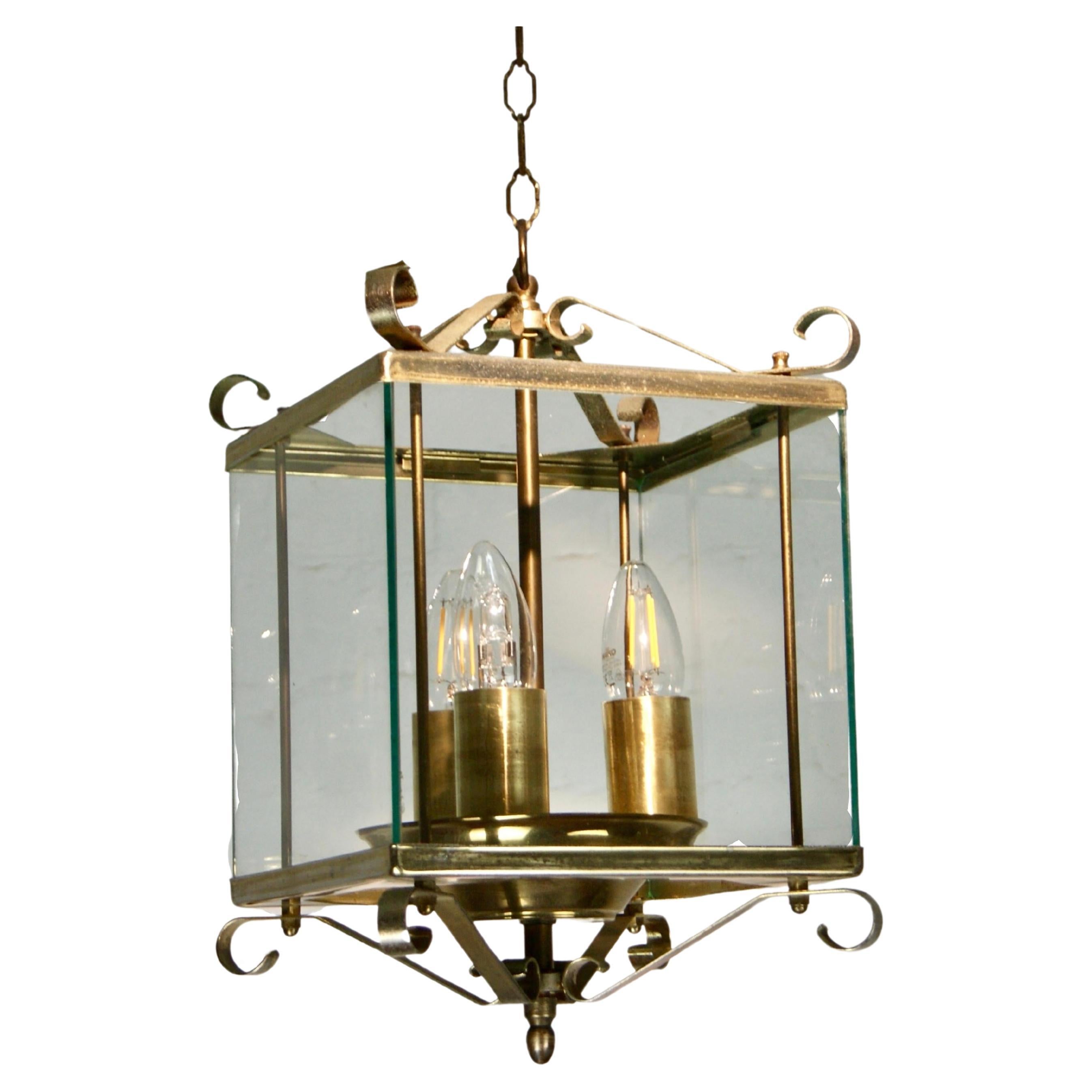 1930s Triple Lights Glasierte Französische Laterne Hängende Deckenlampe im Angebot