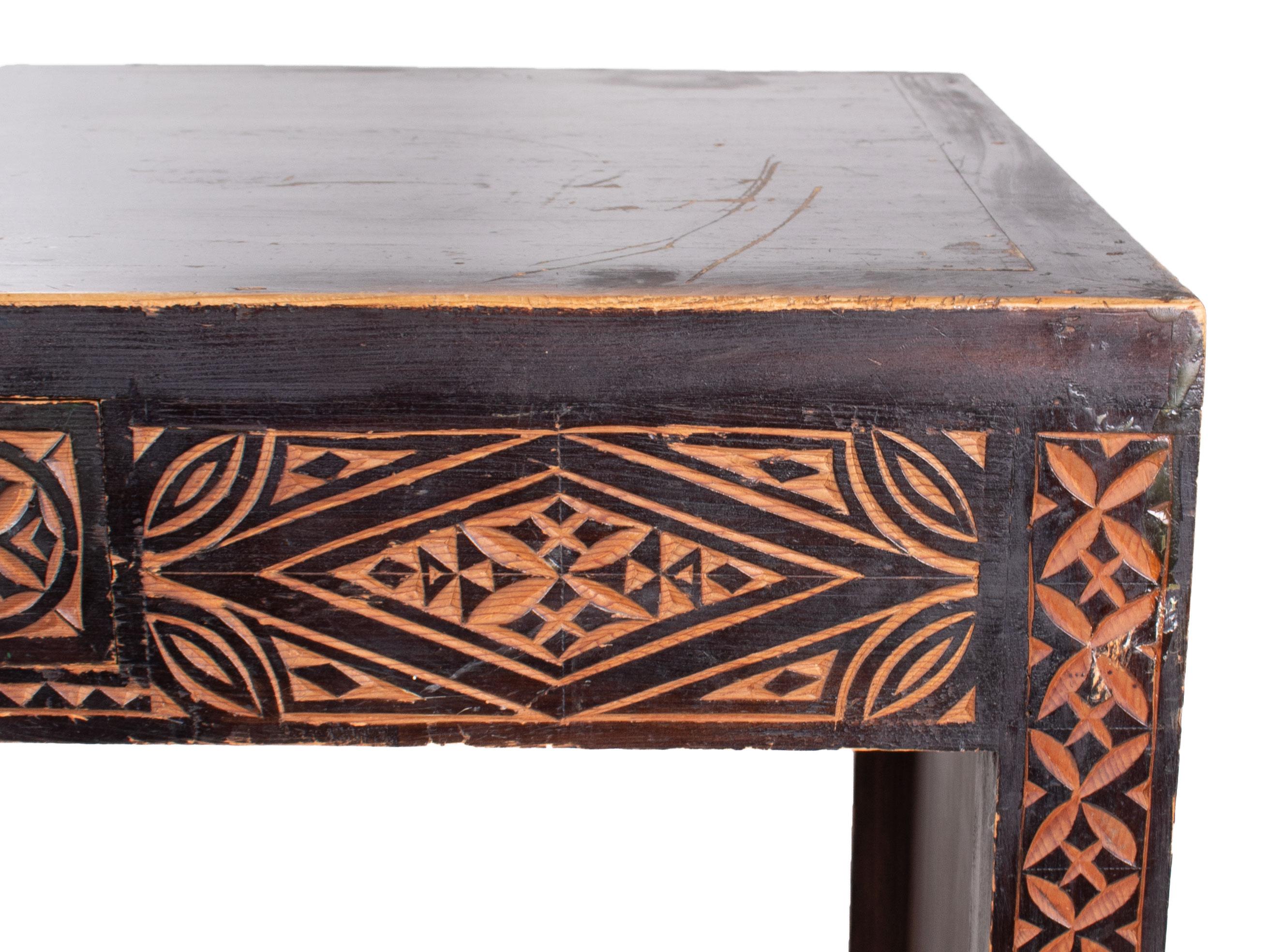 1930s Turkish Hand Carved Wooden Single Drawer Table 3