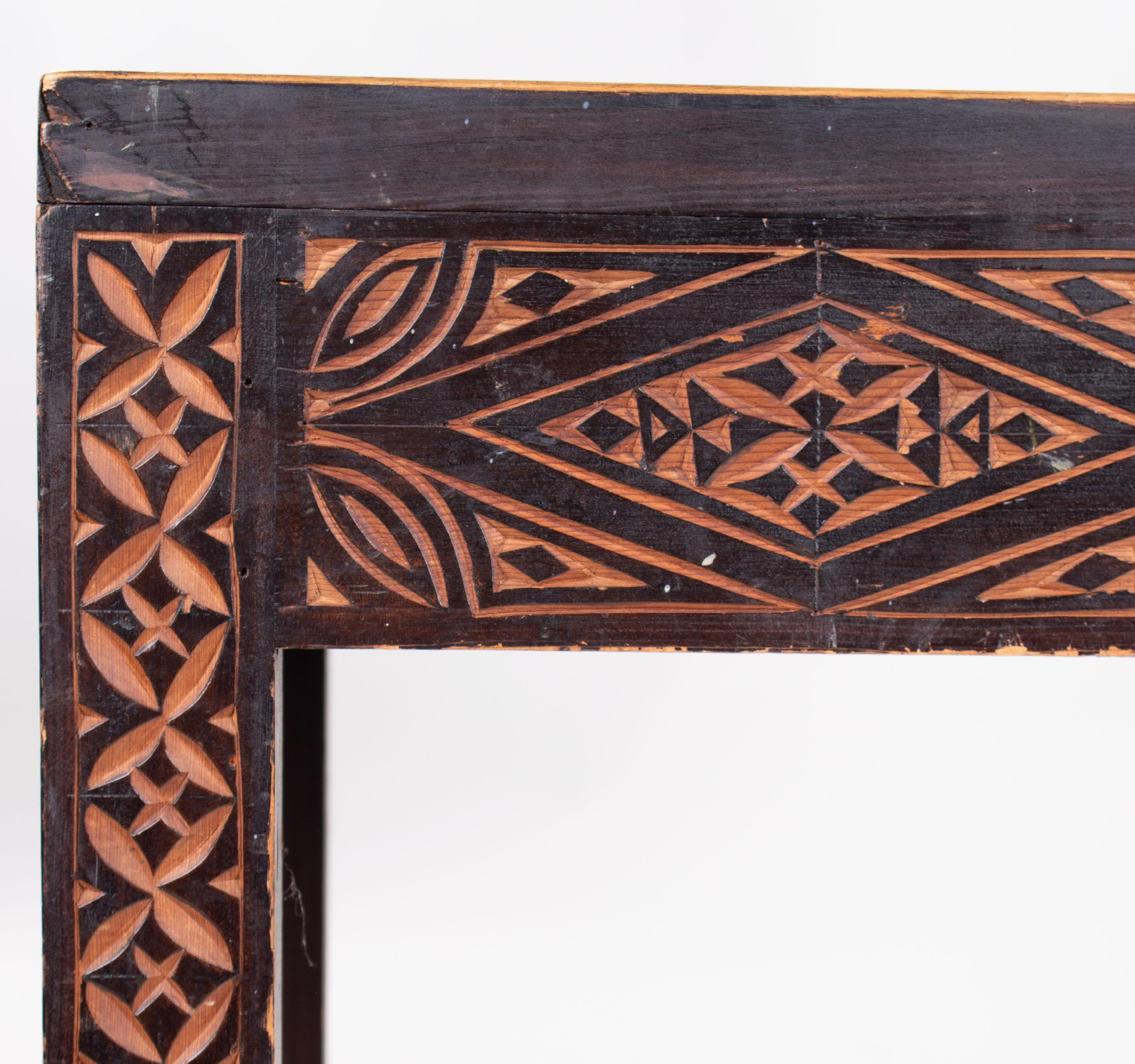1930s Turkish Hand Carved Wooden Single Drawer Table 4