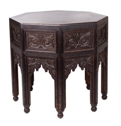 1930s Turkish Octagonal Hand Carved Wooden Table