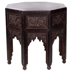 Antique 1930s Turkish Octagonal Hand Carved Wooden Table