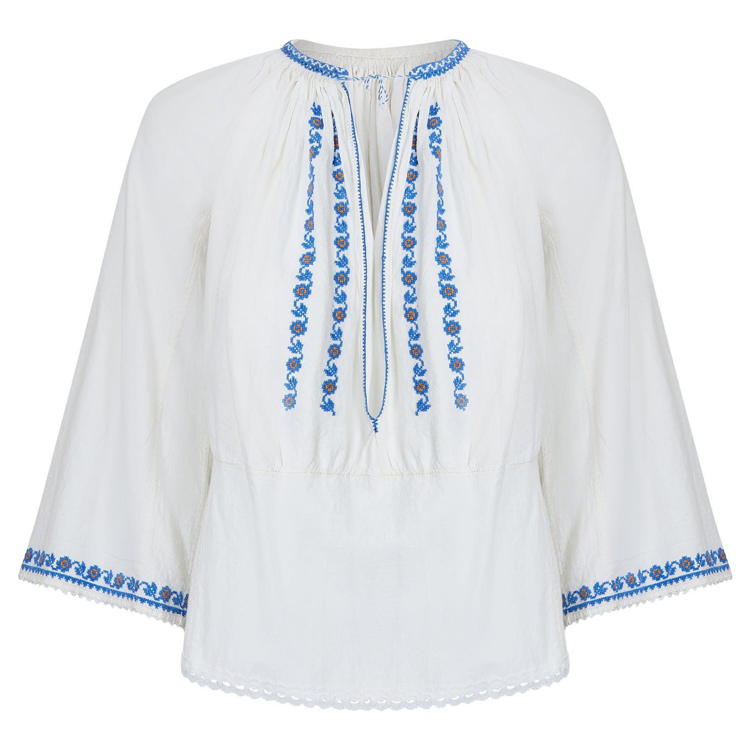 1930s Ukrainian Linen Embroidered Blouse