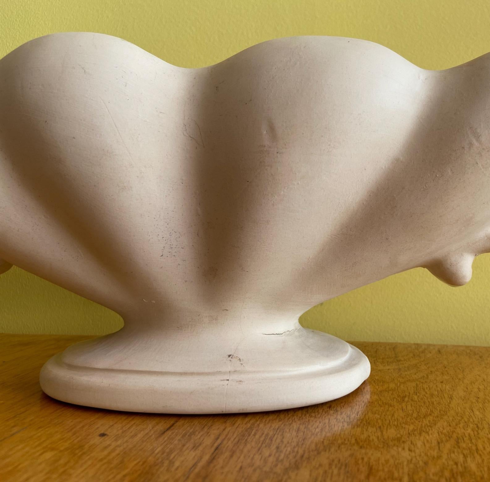 Unglazed 1930's unglazed ribbed Fulham Pottery flower arranging white mantle vase, signed For Sale