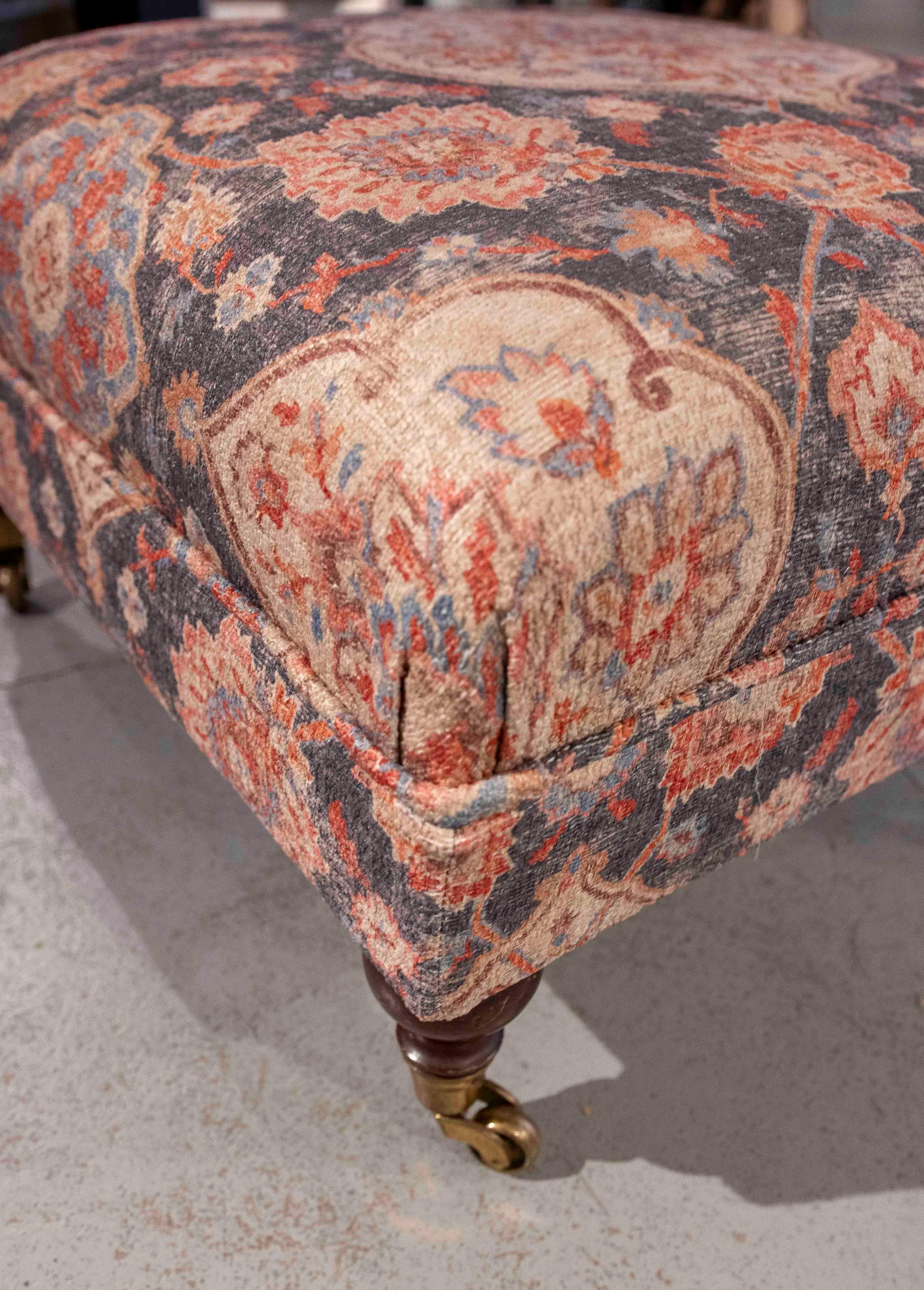 1930s Upholstered Ottoman Bench with Oriental-inspired Floral Print For Sale 5