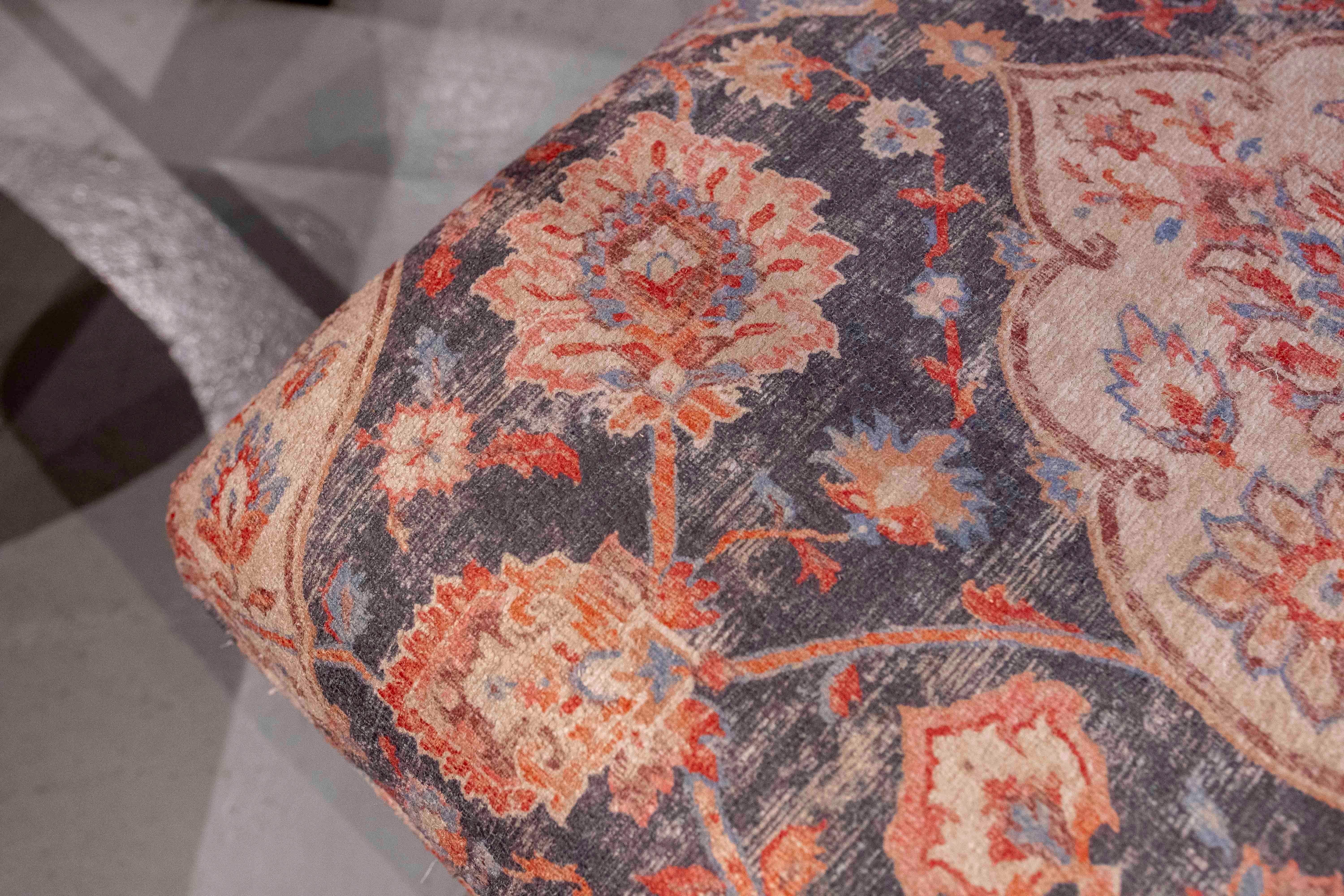 1930s Upholstered Ottoman Bench with Oriental-inspired Floral Print For Sale 2