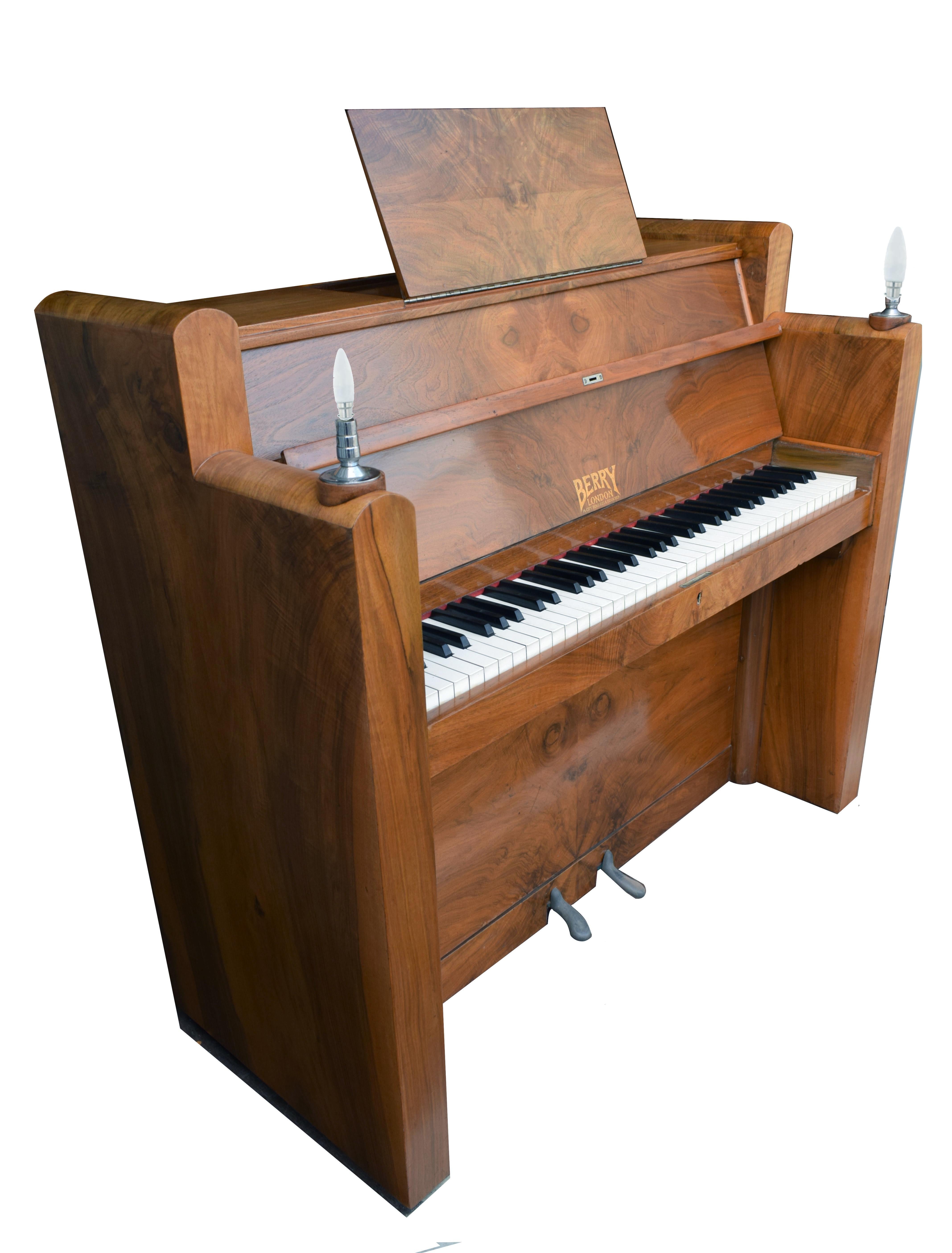 English 1930s Upright Art Deco Piano by Berry of London