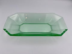 1930's Uranium Glass Art Deco Geometric Long Dish