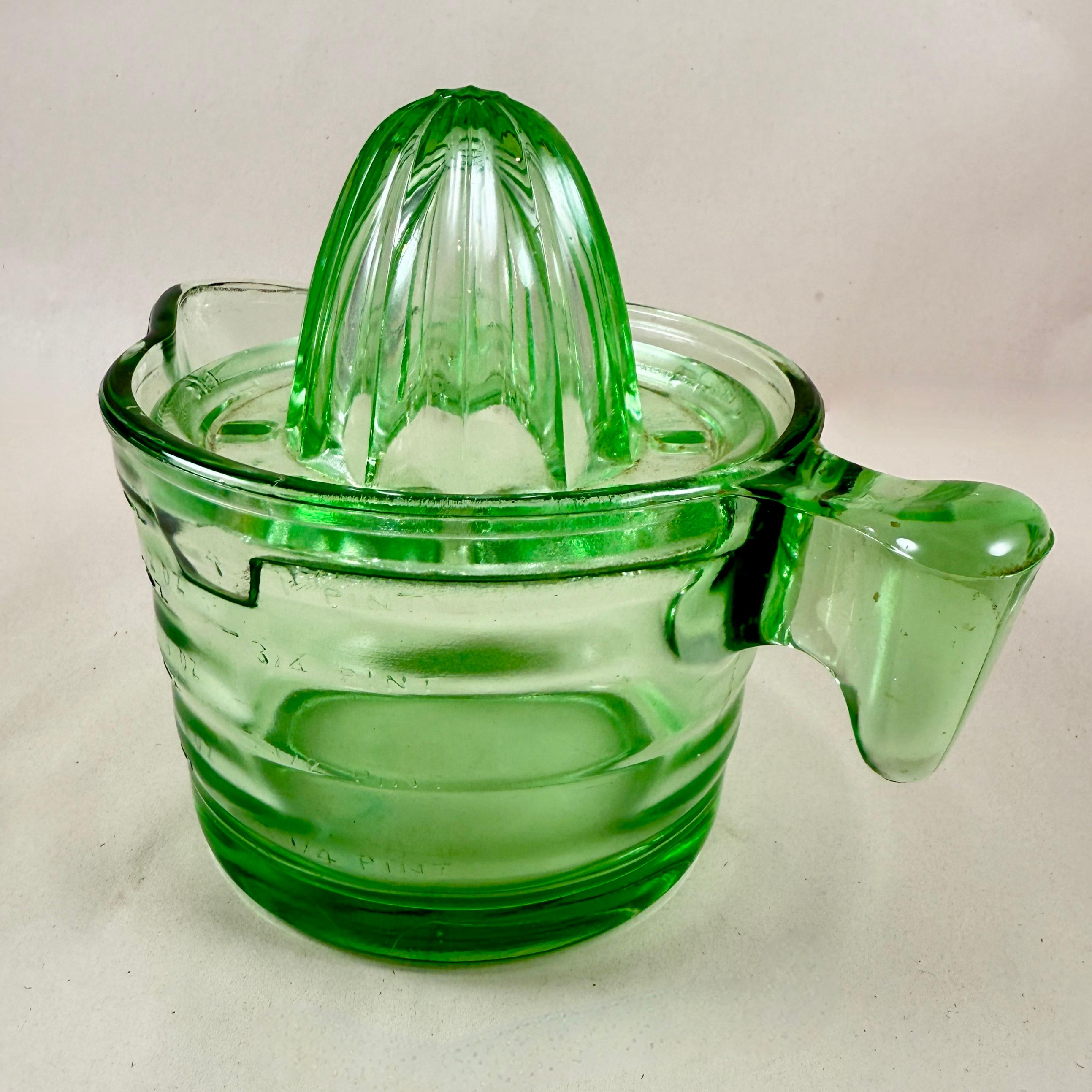American 1930s Uranium Glass Handy Andy 2-Piece Citrus Reamer Set For Sale