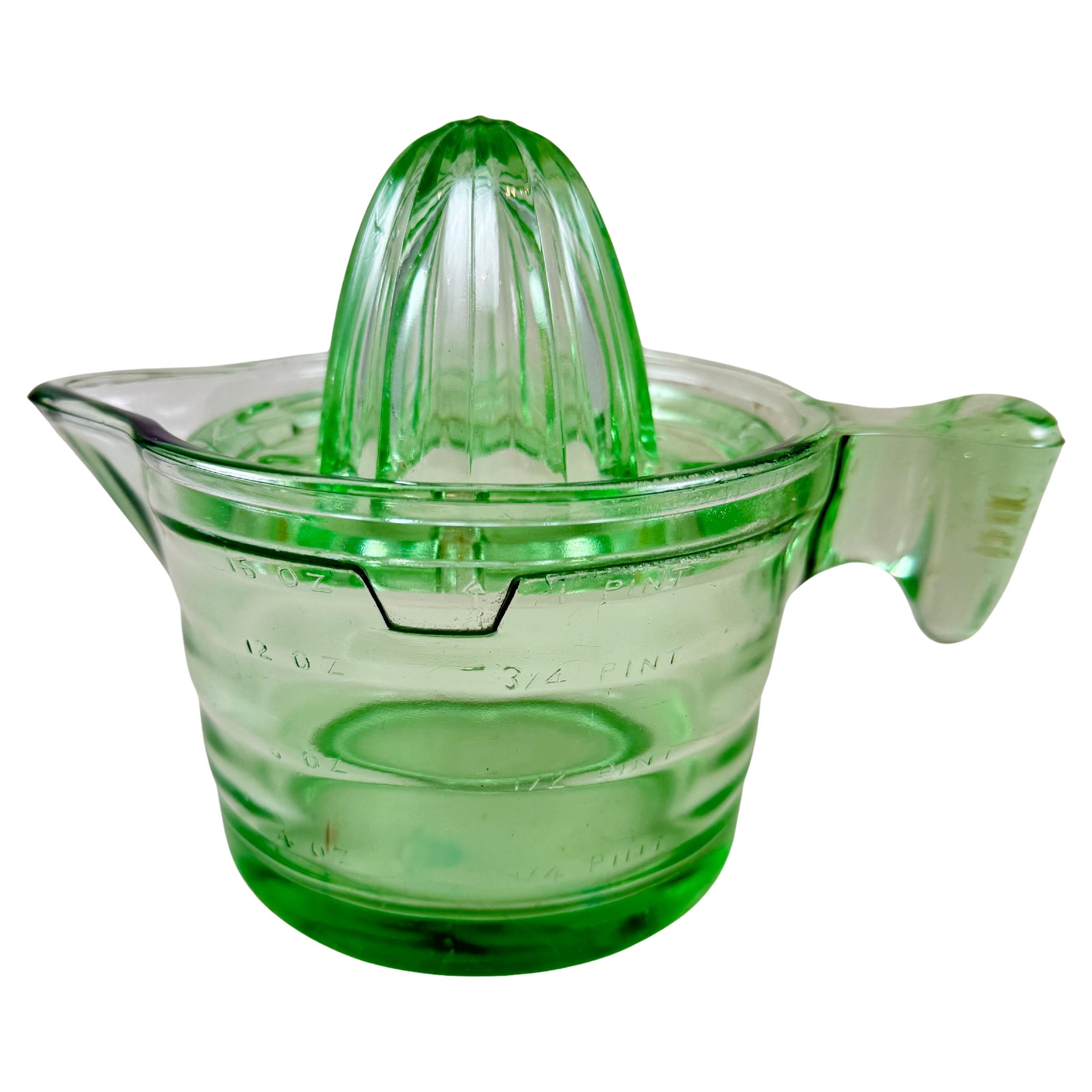 1930s Uranium Glass Handy Andy 2-Piece Citrus Reamer Set For Sale