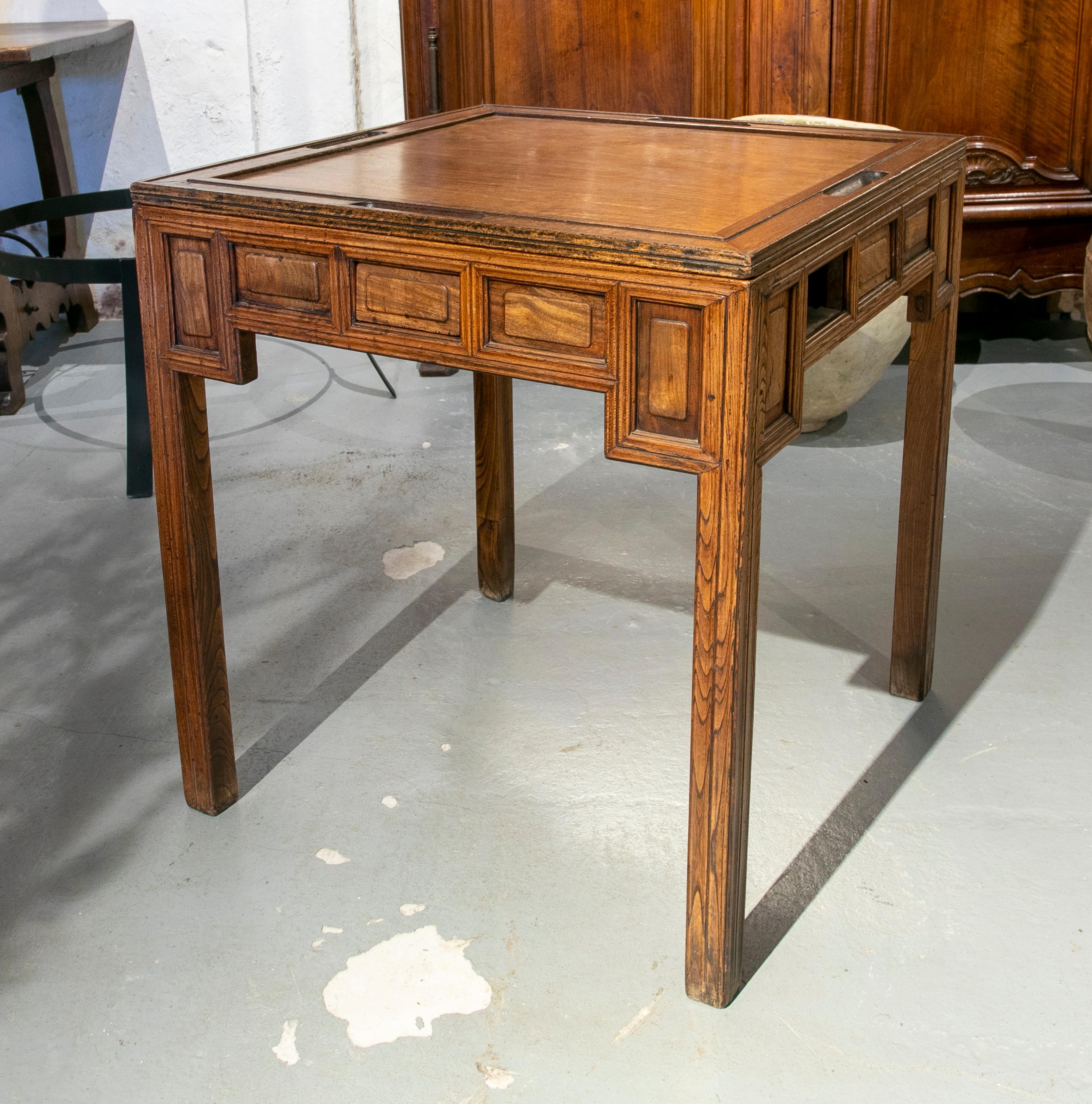 Chinese 1930s Varnished Wooden Gaming Table with Drawers  For Sale
