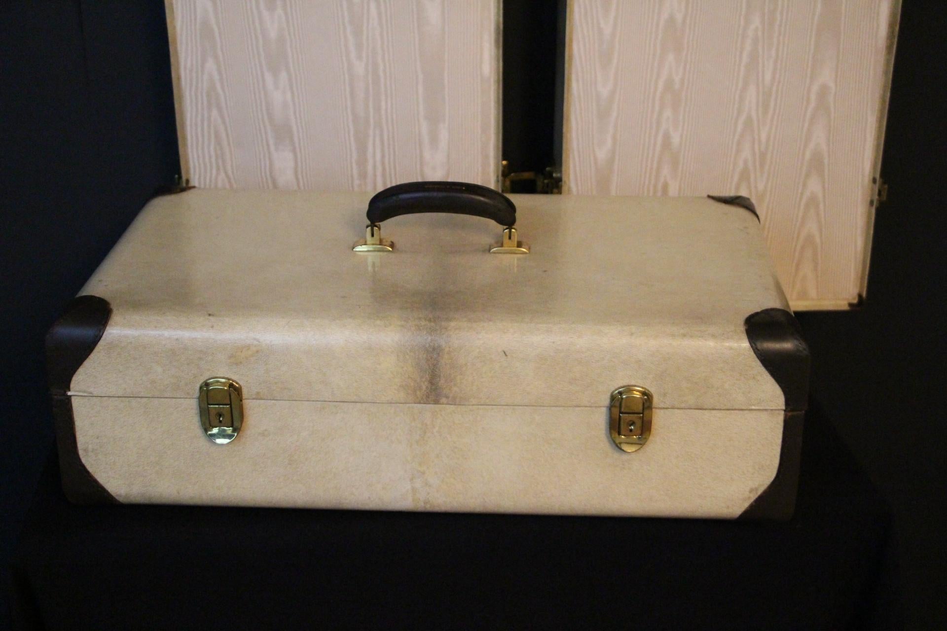 1930's Vellum Train Case, Jewelry Case or Shoe Trunk, Vellum Steamer Trunk 8