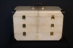 Vellum Train Case, Jewelry Case or Shoe Trunk, Vellum Steamer Trunk, 1930's