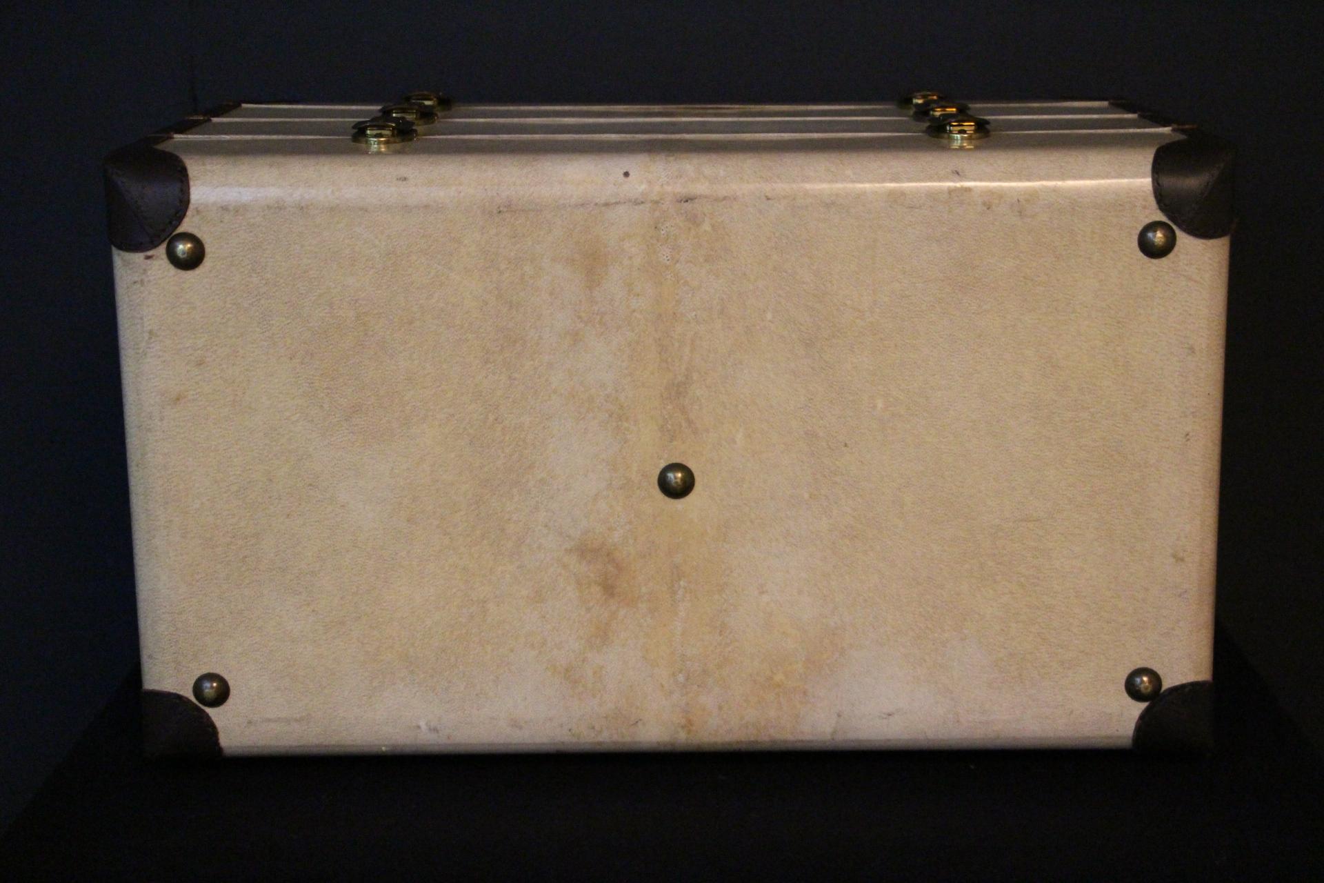 Leather 1930's Vellum Train Case, Jewelry Case or Shoe Trunk, Vellum Steamer Trunk