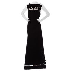 Vintage 1930S Black Silk & Cotton Velvet Jacques Of Chicago Gown With Couture Greek Key