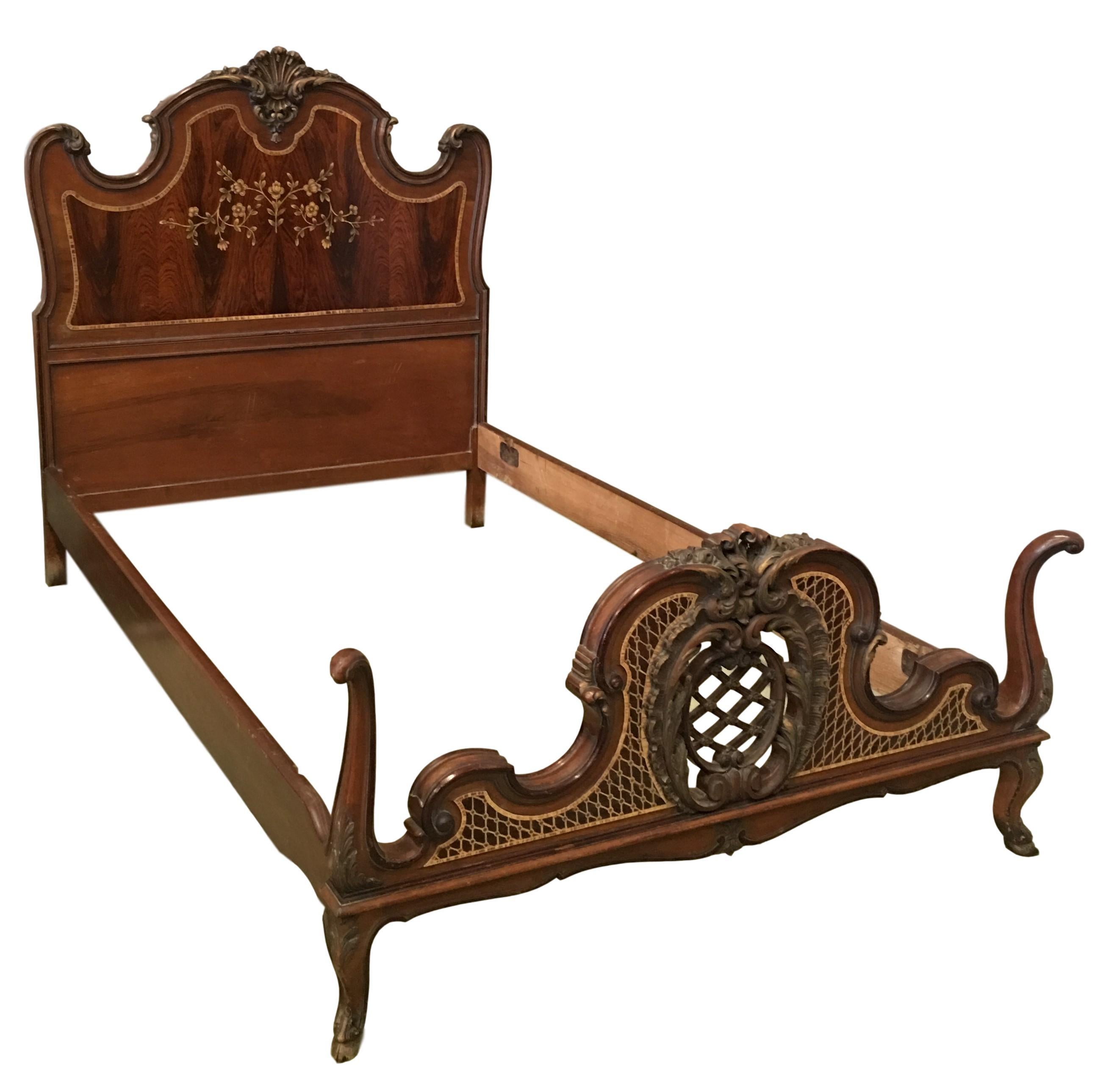 1930s Venetian Baroque Pair Beds Marquetry and Carved Walnut

