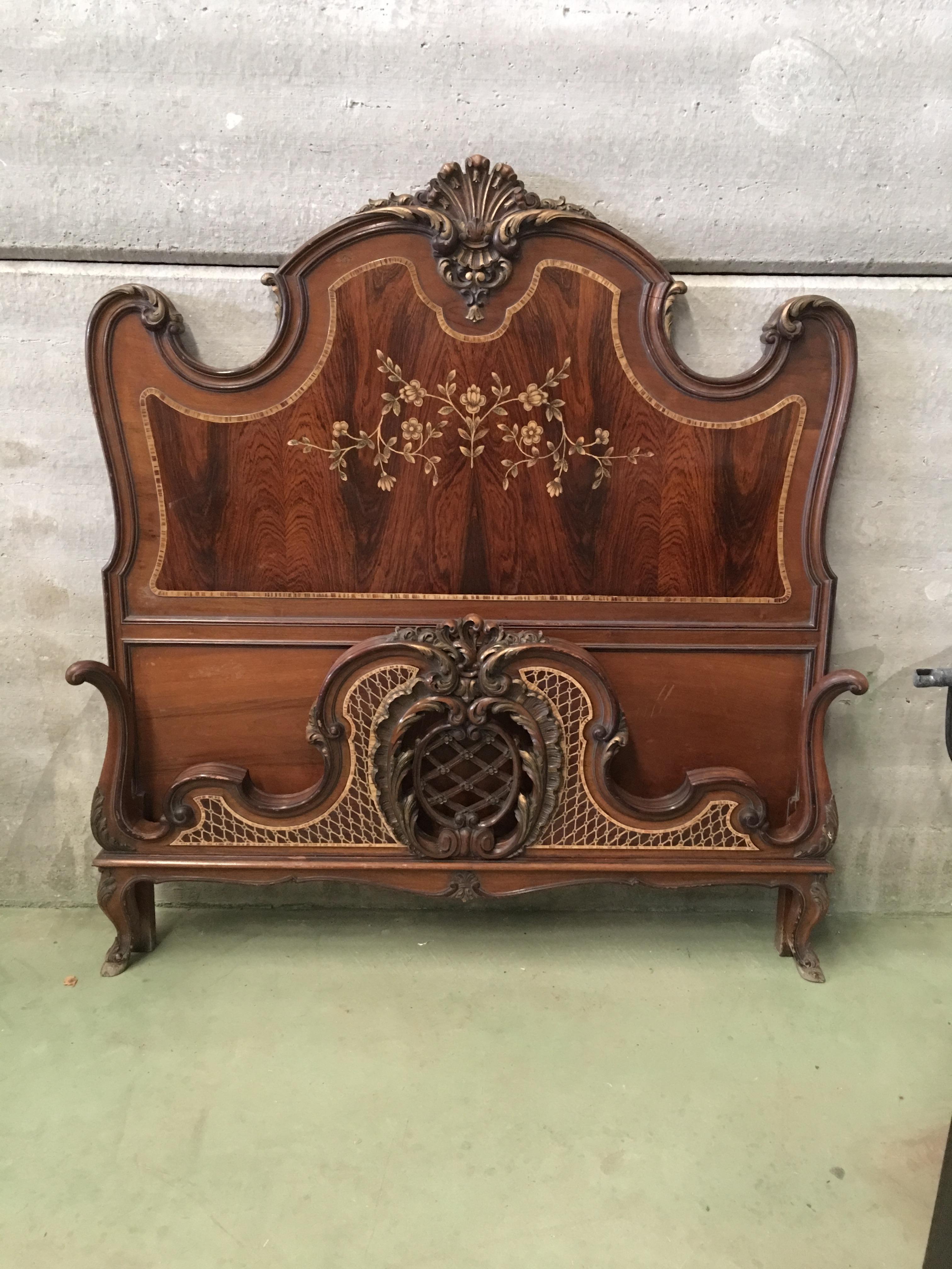 1930s Venetian Baroque Pair Twin XL Marquetry and Carved Walnut 2