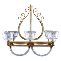 Antique 1930′S Venetian Brass & Clear Murano Glass Chandelier by Barovier & Toso