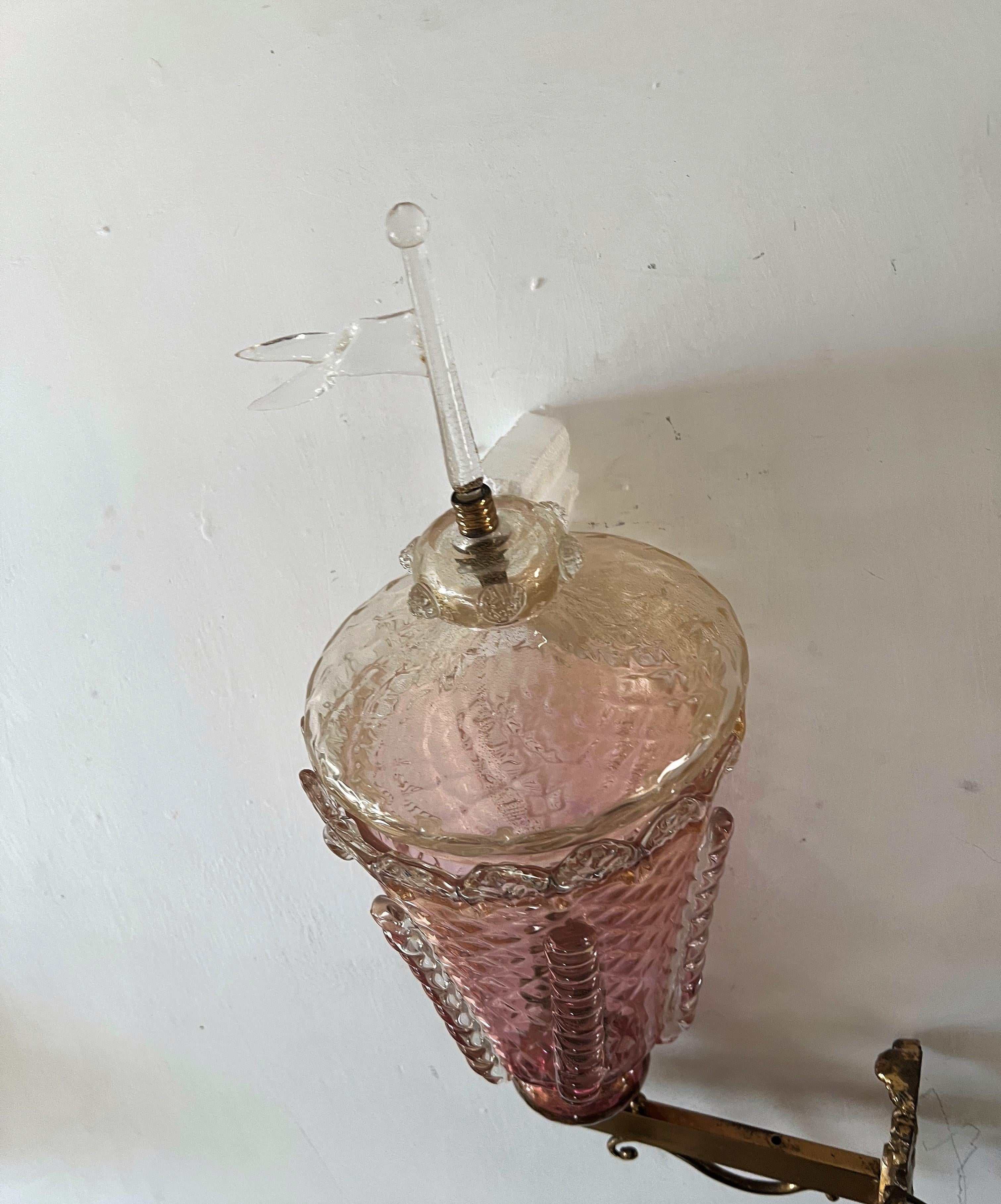 1930s Venetian Lantern Wall light, Manufactured in Murano Glass, Barovier attr. For Sale 4