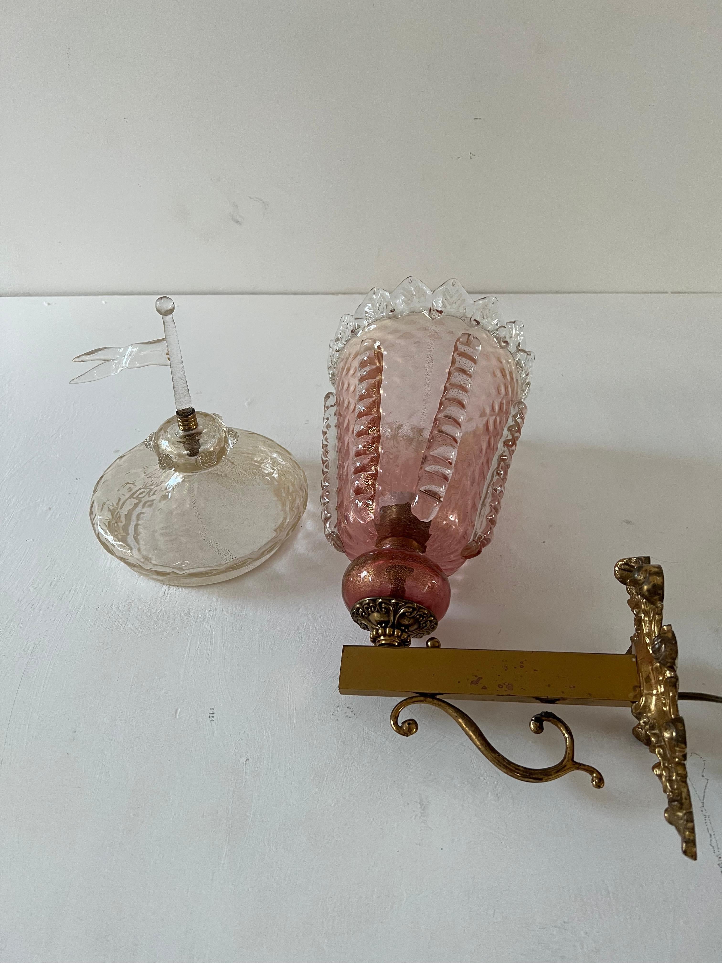 1930s Venetian Lantern Wall light, Manufactured in Murano Glass, Barovier attr. For Sale 8
