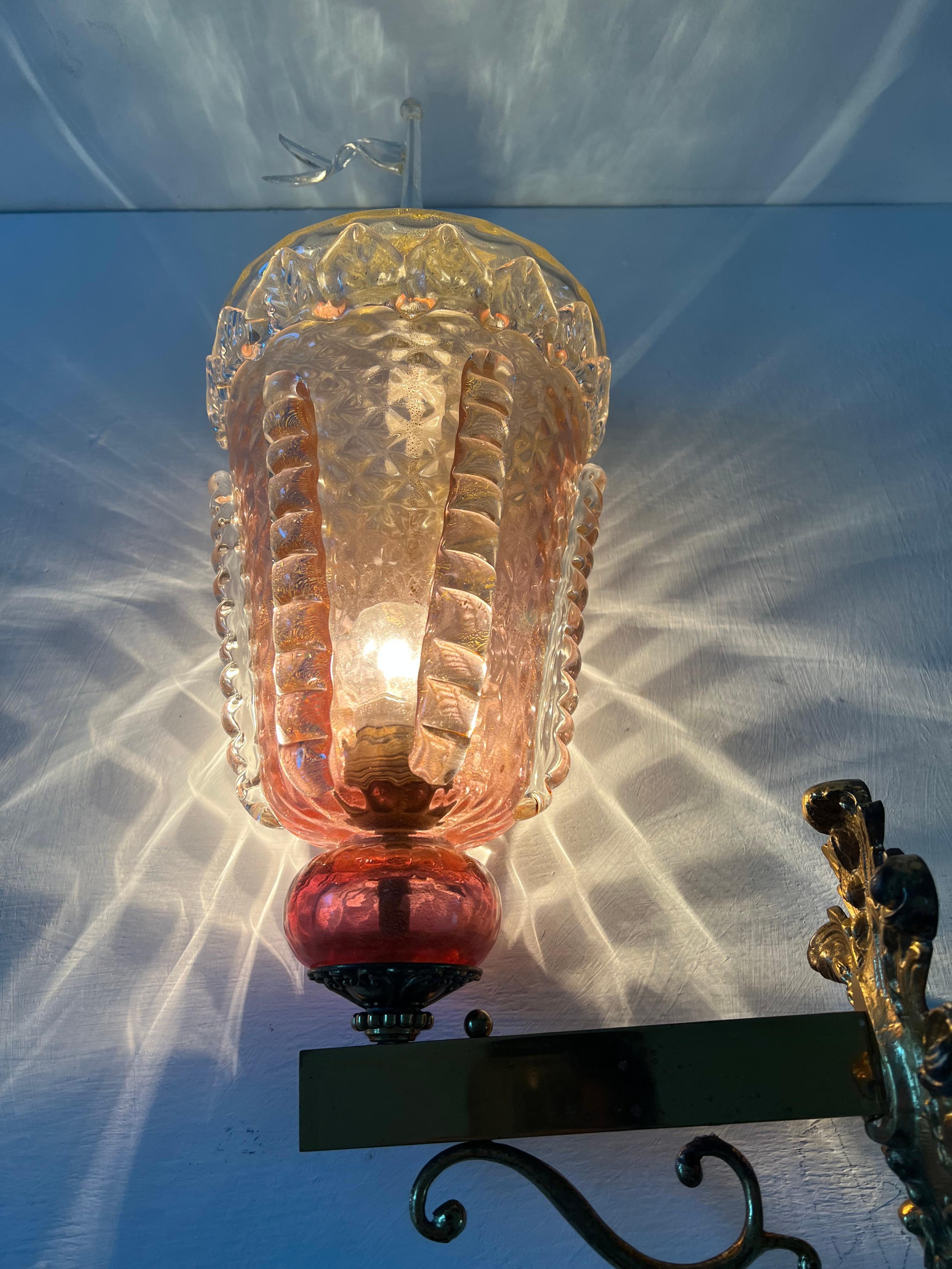 Renaissance Revival 1930s Venetian Lantern Wall light, Manufactured in Murano Glass, Barovier attr. For Sale