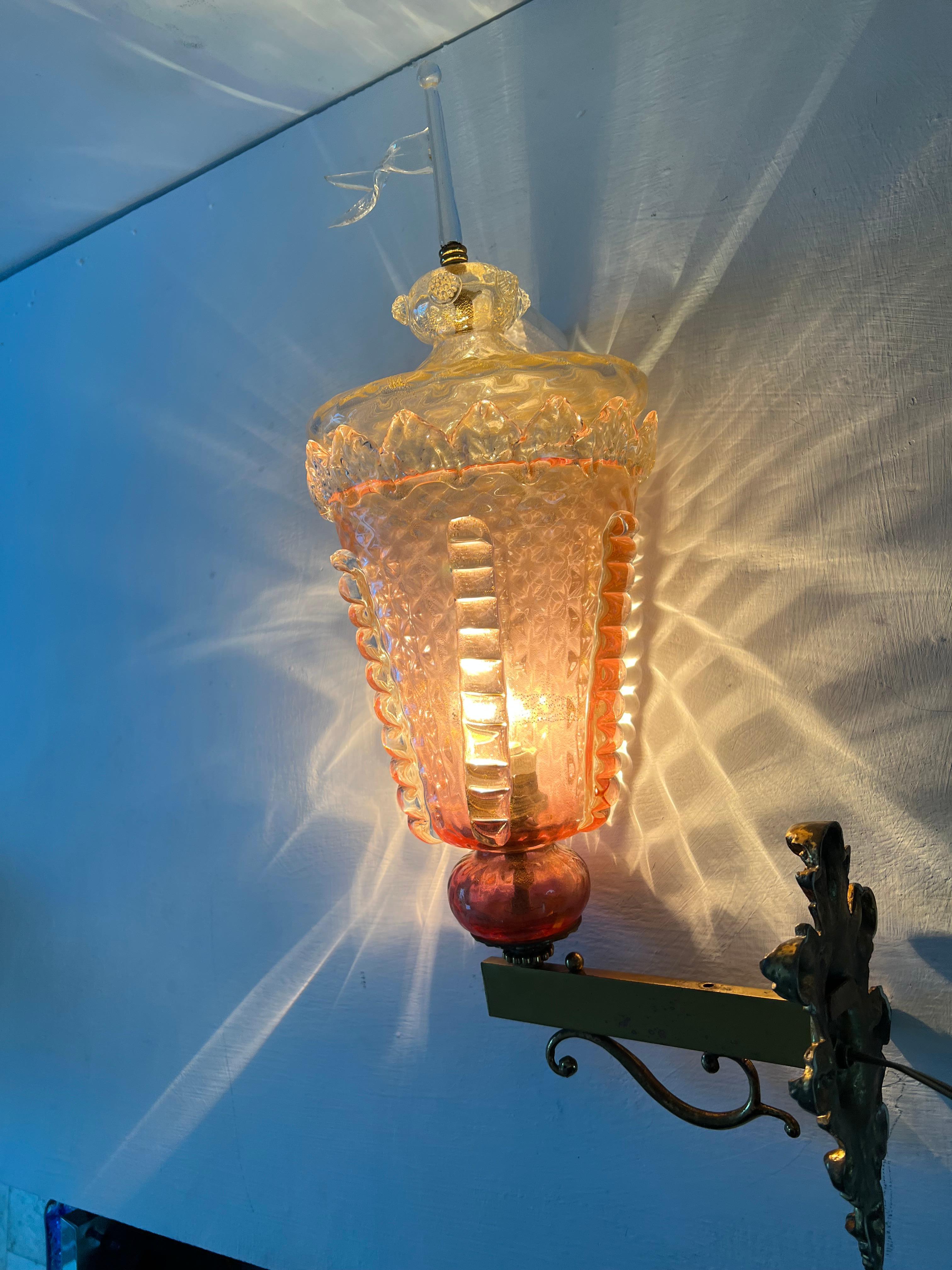 Mid-20th Century 1930s Venetian Lantern Wall light, Manufactured in Murano Glass, Barovier attr. For Sale