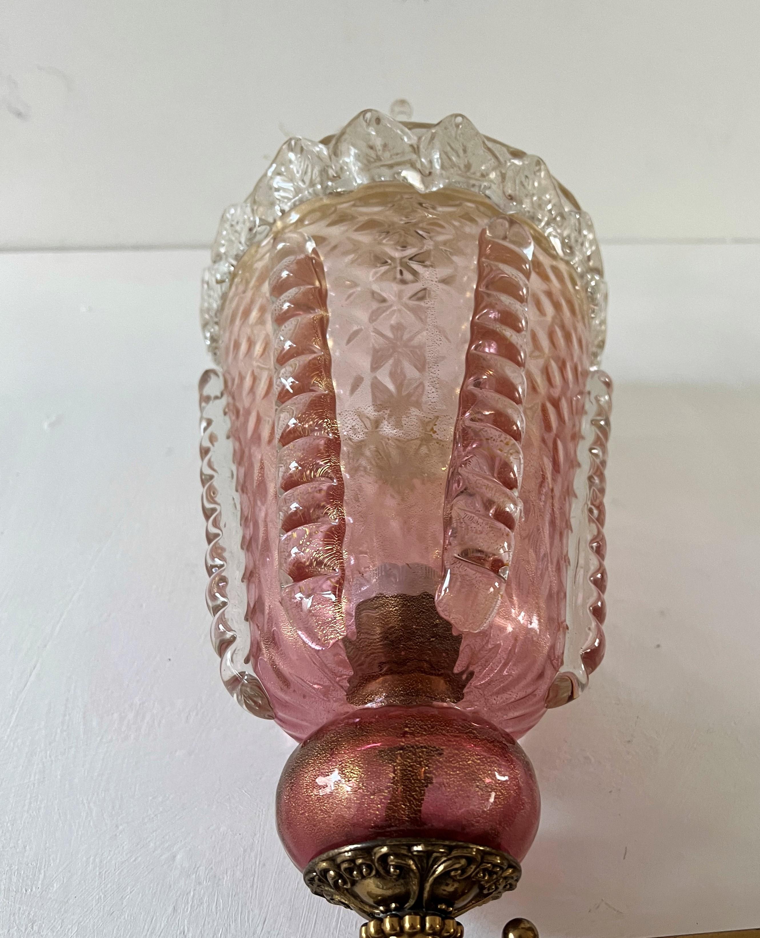 Brass 1930s Venetian Lantern Wall light, Manufactured in Murano Glass, Barovier attr. For Sale