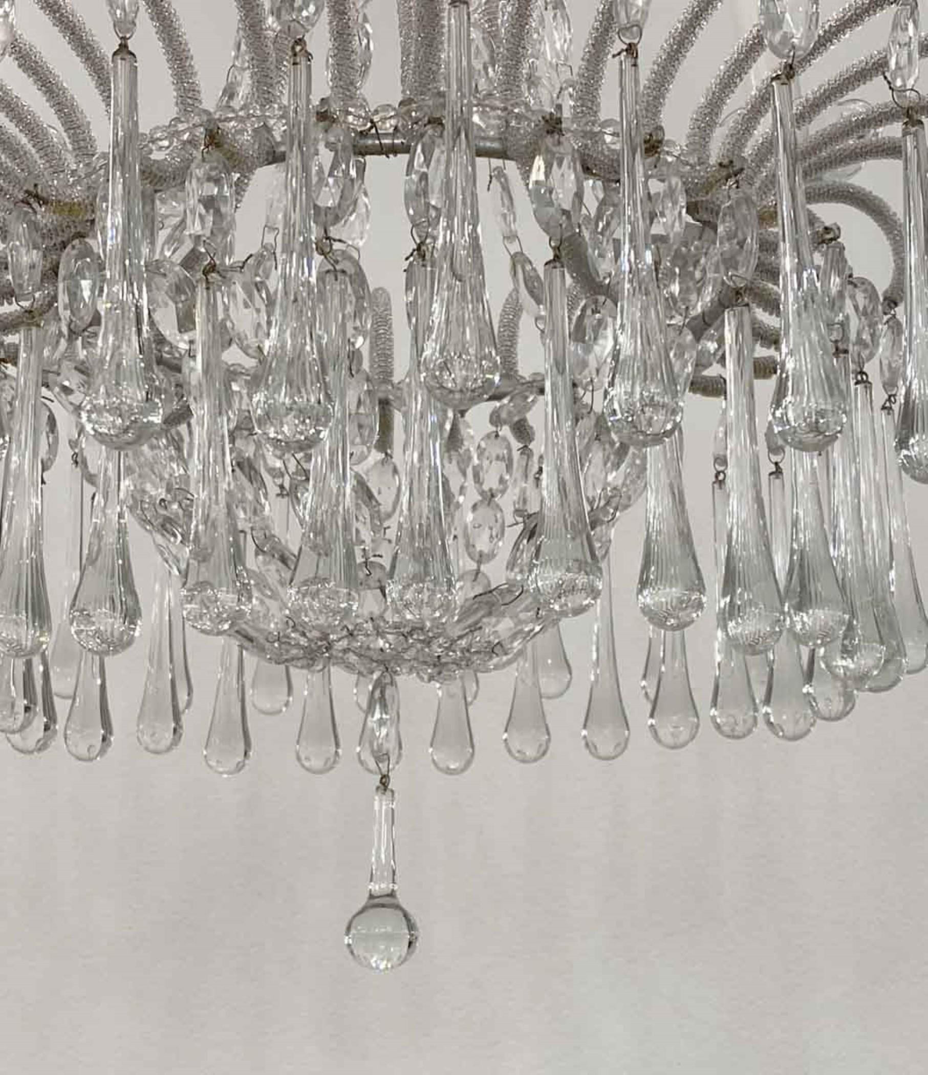 Venetian Silver Leaf Finish Chandelier Teardrop Crystals 3 Lights For Sale 2