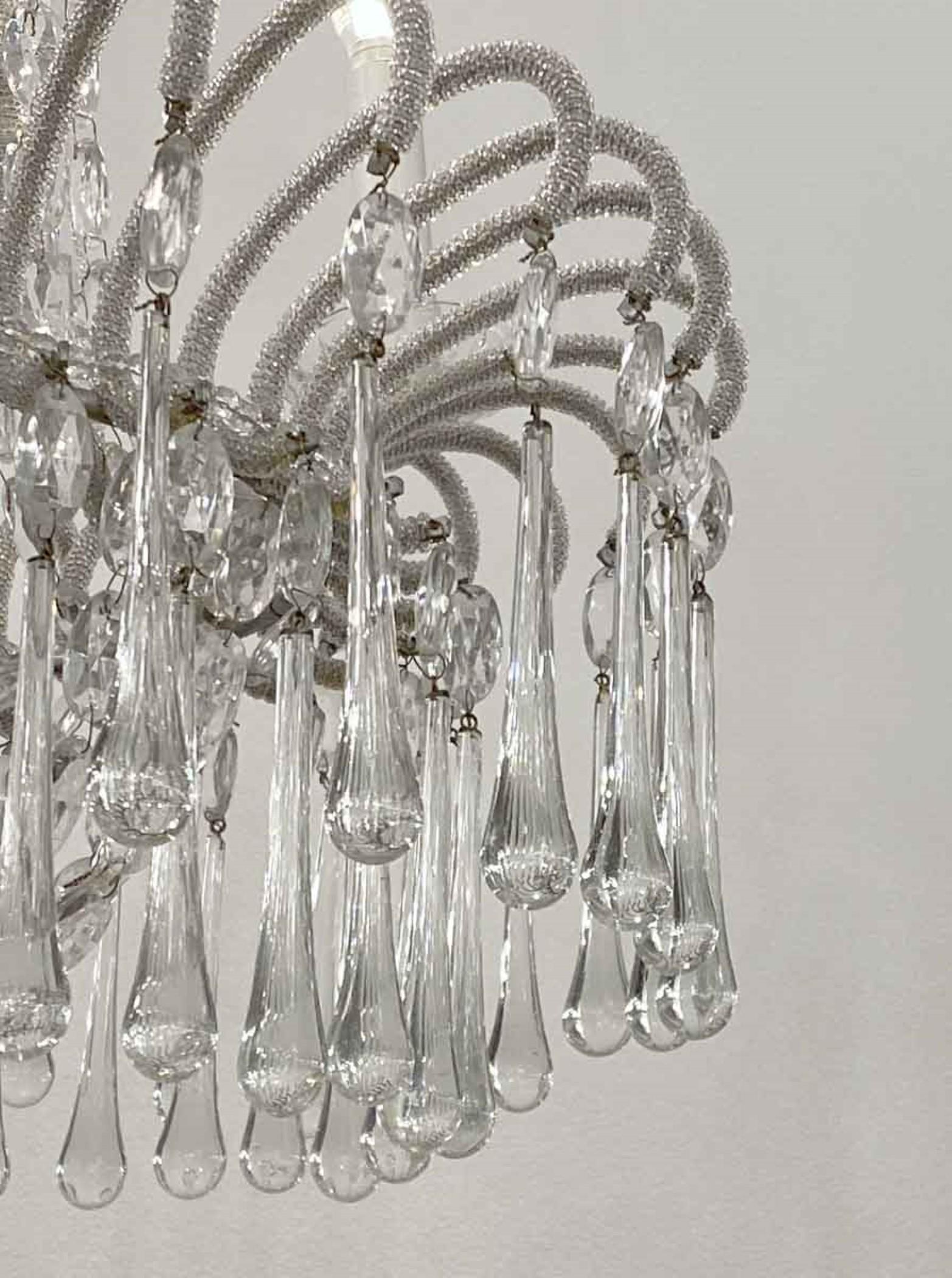 Venetian Silver Leaf Finish Chandelier Teardrop Crystals 3 Lights For Sale 3