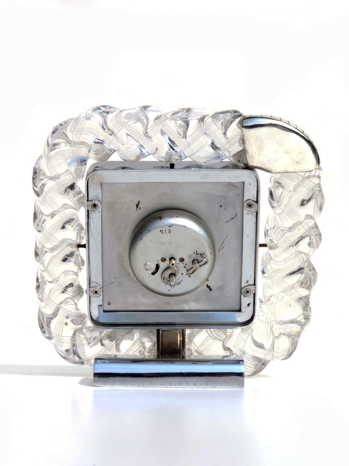 Milieu du XXe siècle Horloge de table Art Déco Venini « Torchon » des années 1930 en verre de Murano torsadé en vente