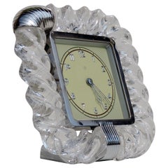 Orologio da tavolo Art Deco "Torchon" di Venini del 1930 in vetro di Murano ritorto