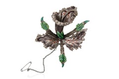 1930s Very Large Enamel Orchid brooch with Marcasites