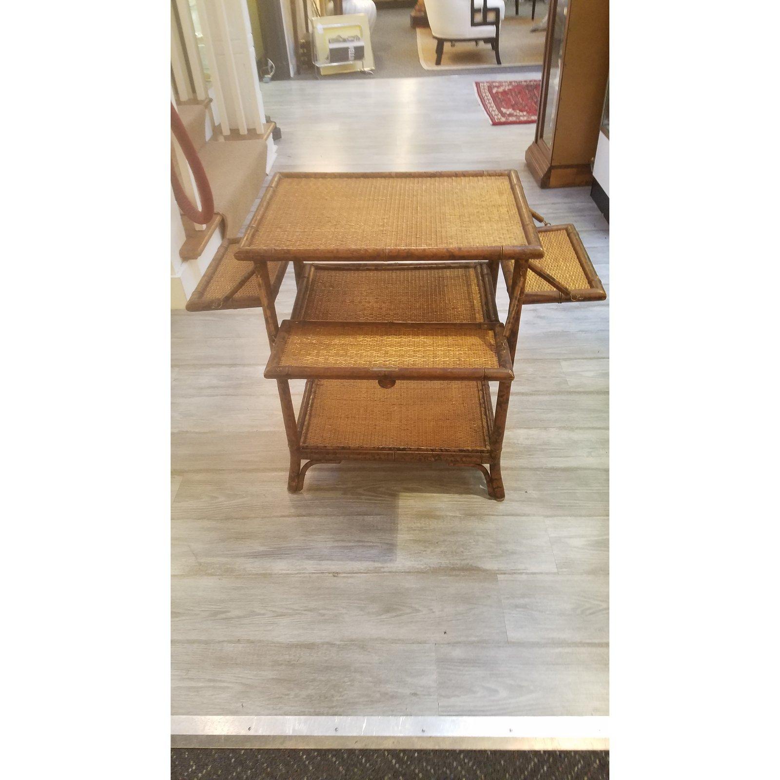 1930s Victorian Tortoise Bamboo End Table with Fold Out Shelves In Good Condition In Lambertville, NJ