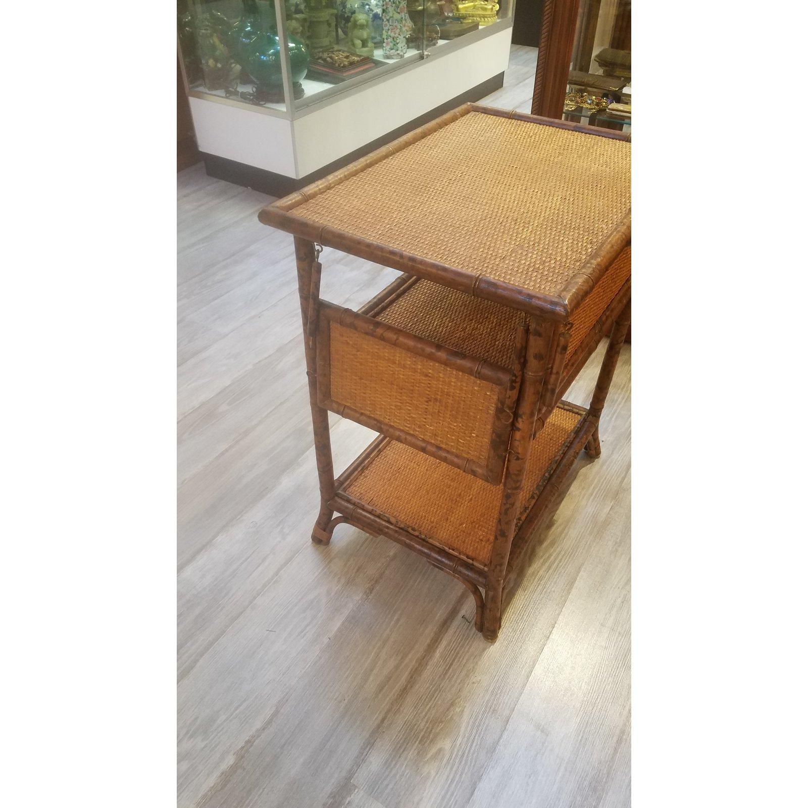 1930s Victorian Tortoise Bamboo End Table with Fold Out Shelves 1