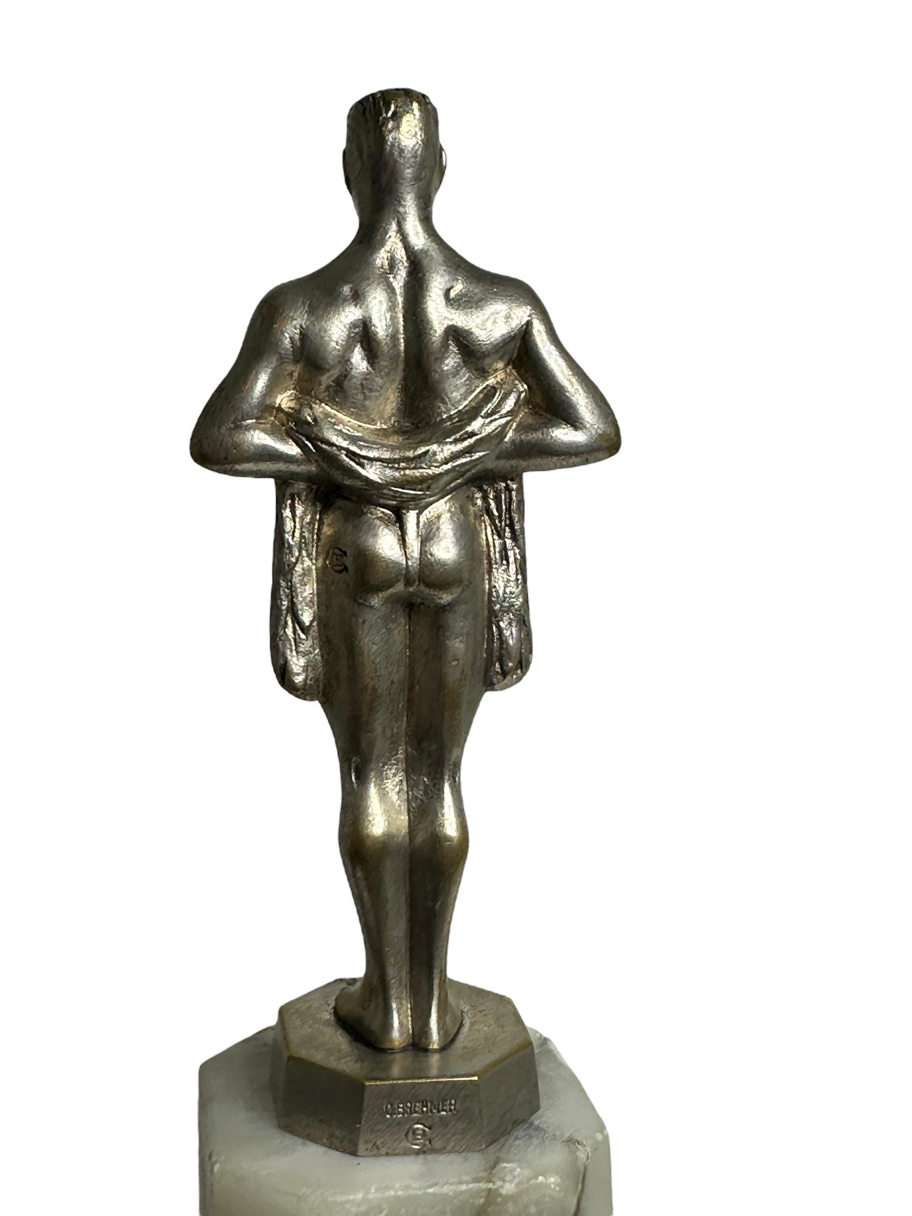Statue en bronze de Vienne des années 1930 sur socle en marbre d'albâtre Autriche ancienne en vente 5