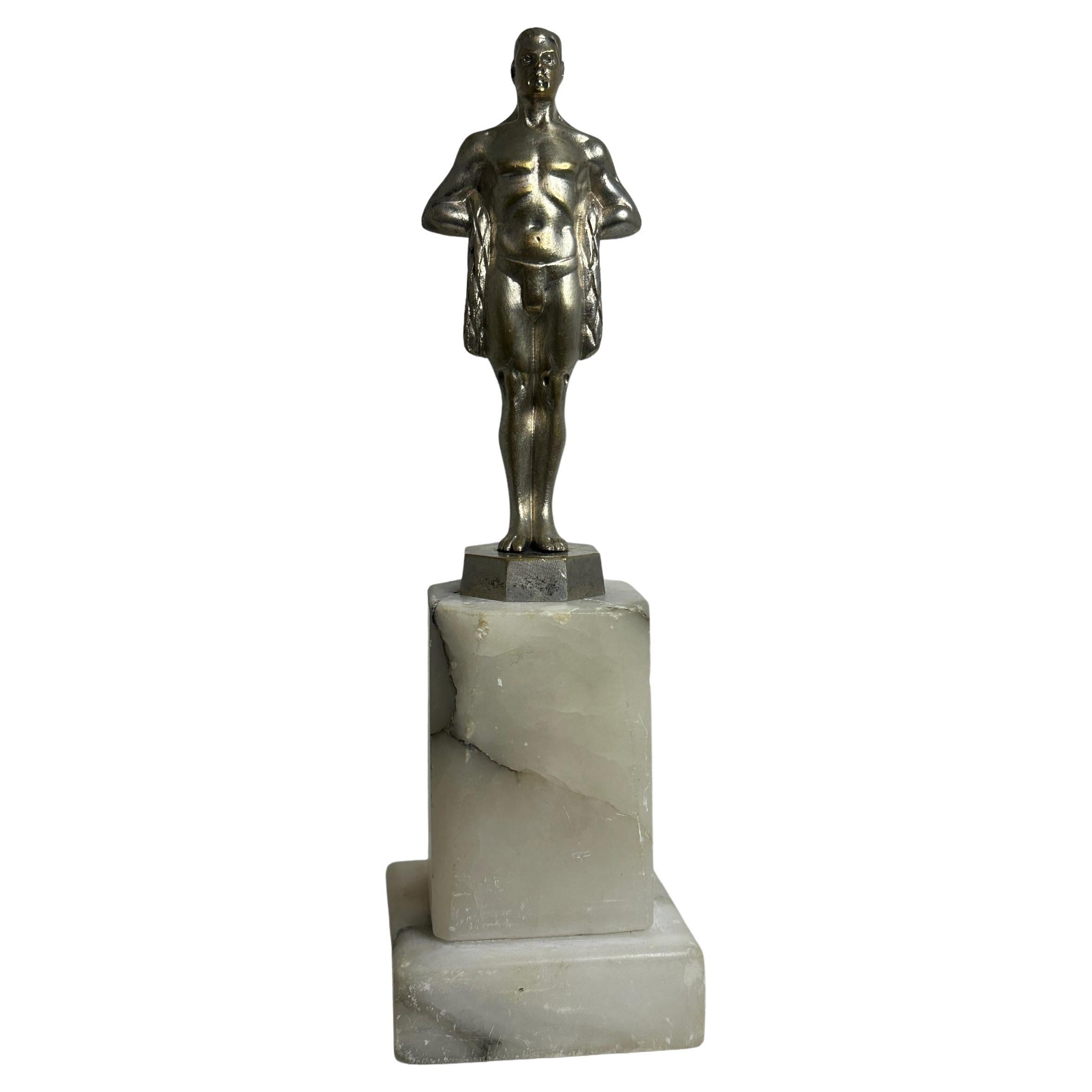 Statue en bronze de Vienne des années 1930 sur socle en marbre d'albâtre Autriche ancienne
