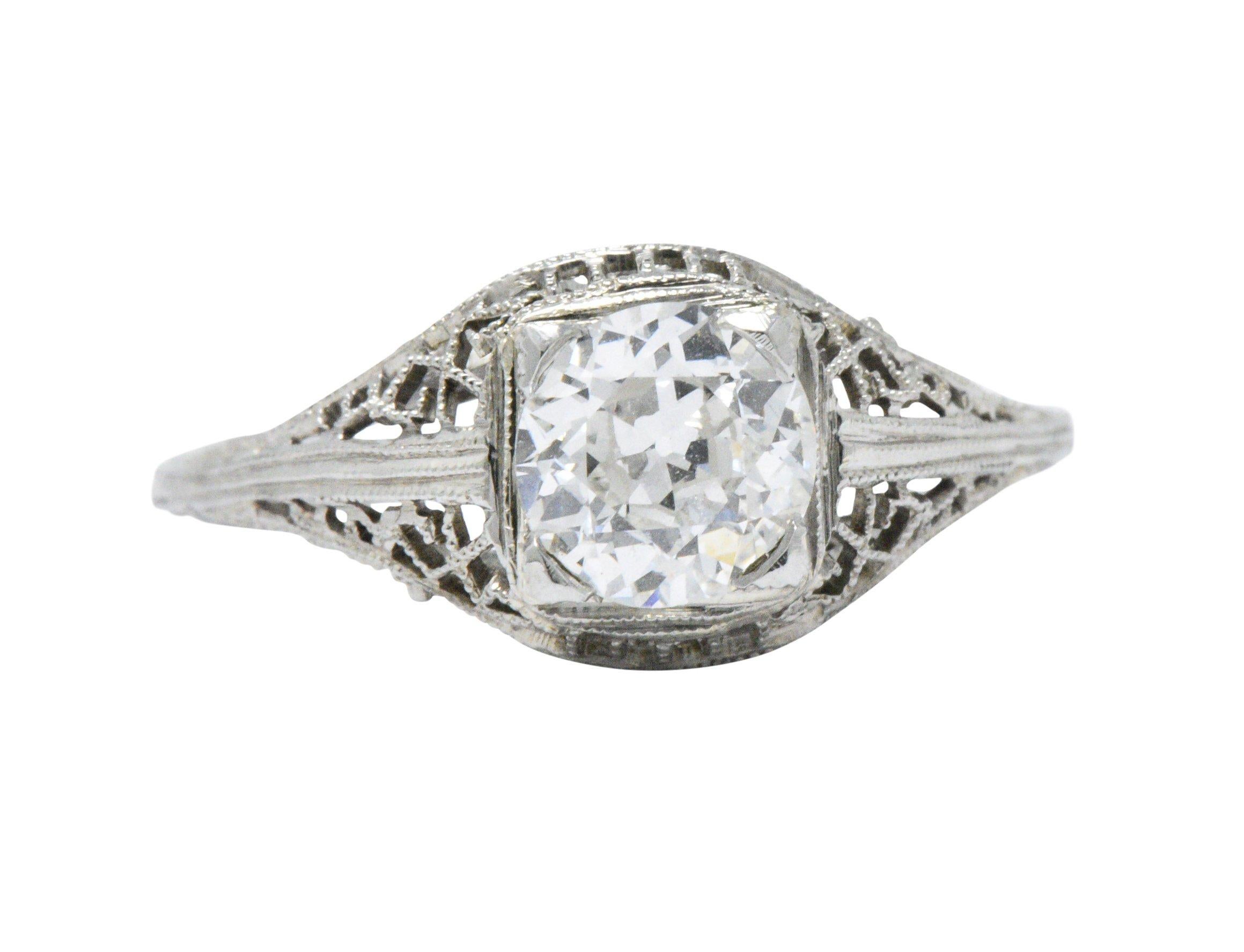 Art Deco 1.06 CTW Diamond 18 Karat White Gold Engagement Ring GIA  4