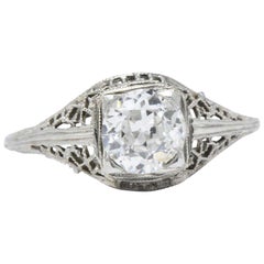 Vintage Art Deco 1.06 CTW Diamond 18 Karat White Gold Engagement Ring GIA 