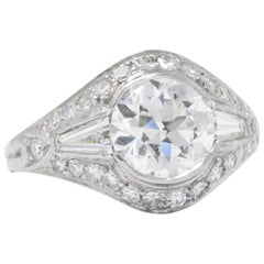 Antique 1930's Art Deco 2.95 CTW Diamond Platinum Engagement Ring GIA