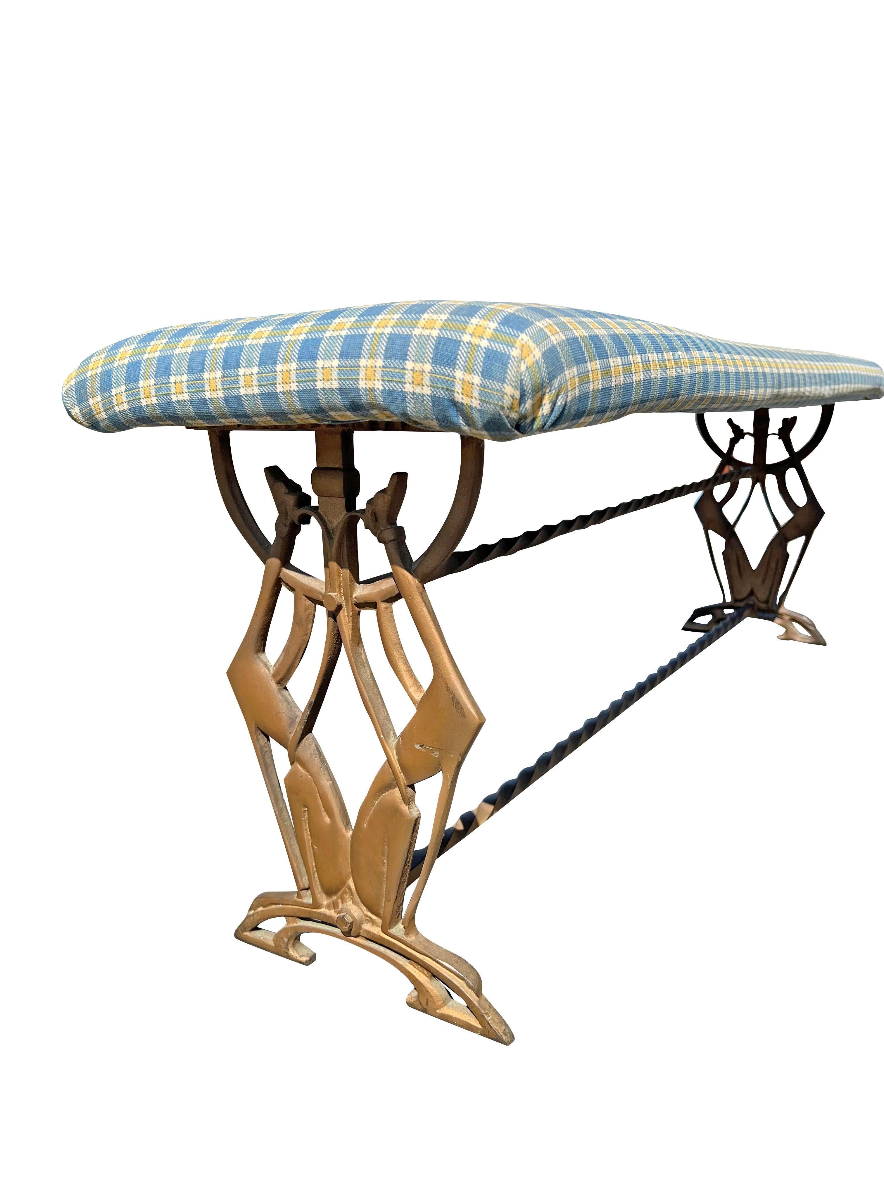 American 1930s Vintage Art Deco Iron Bench Dogs in Brass Color For Sale